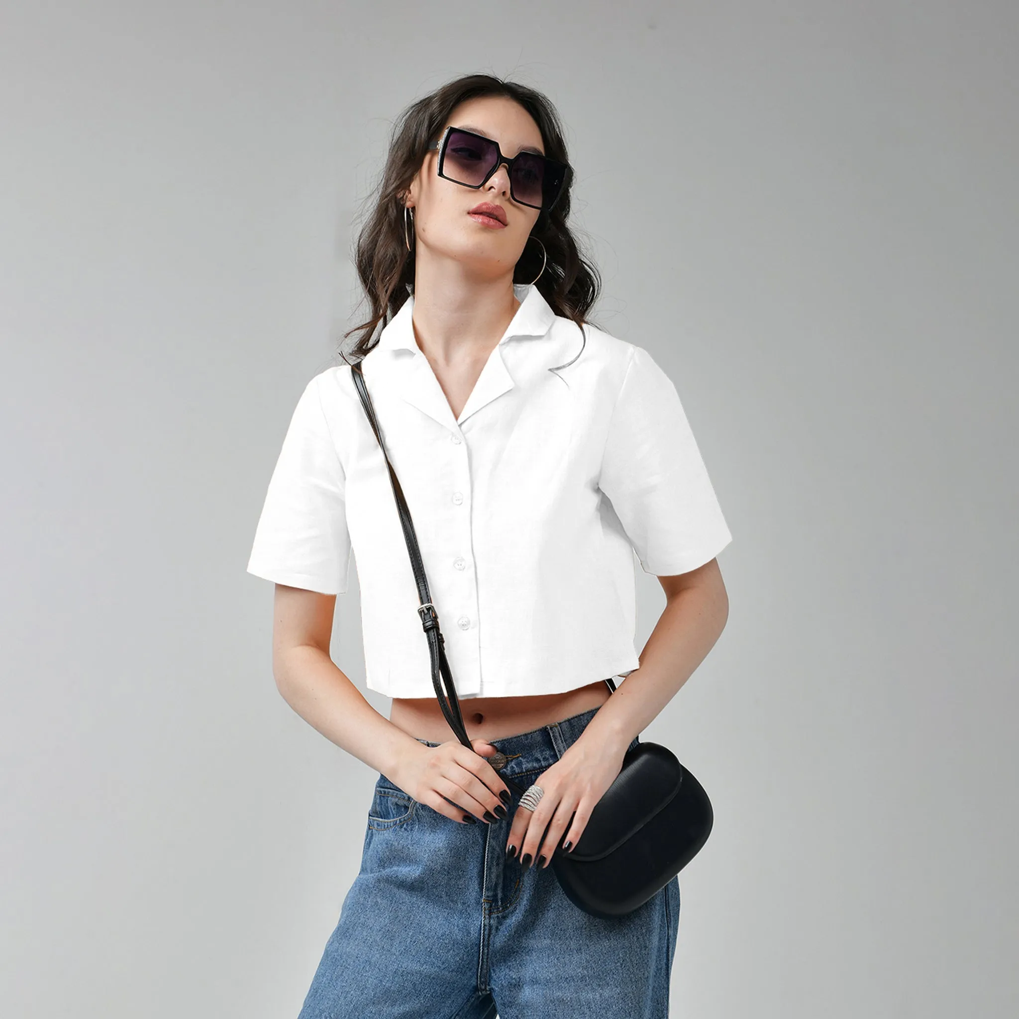 Crop Linen shirt for women - White