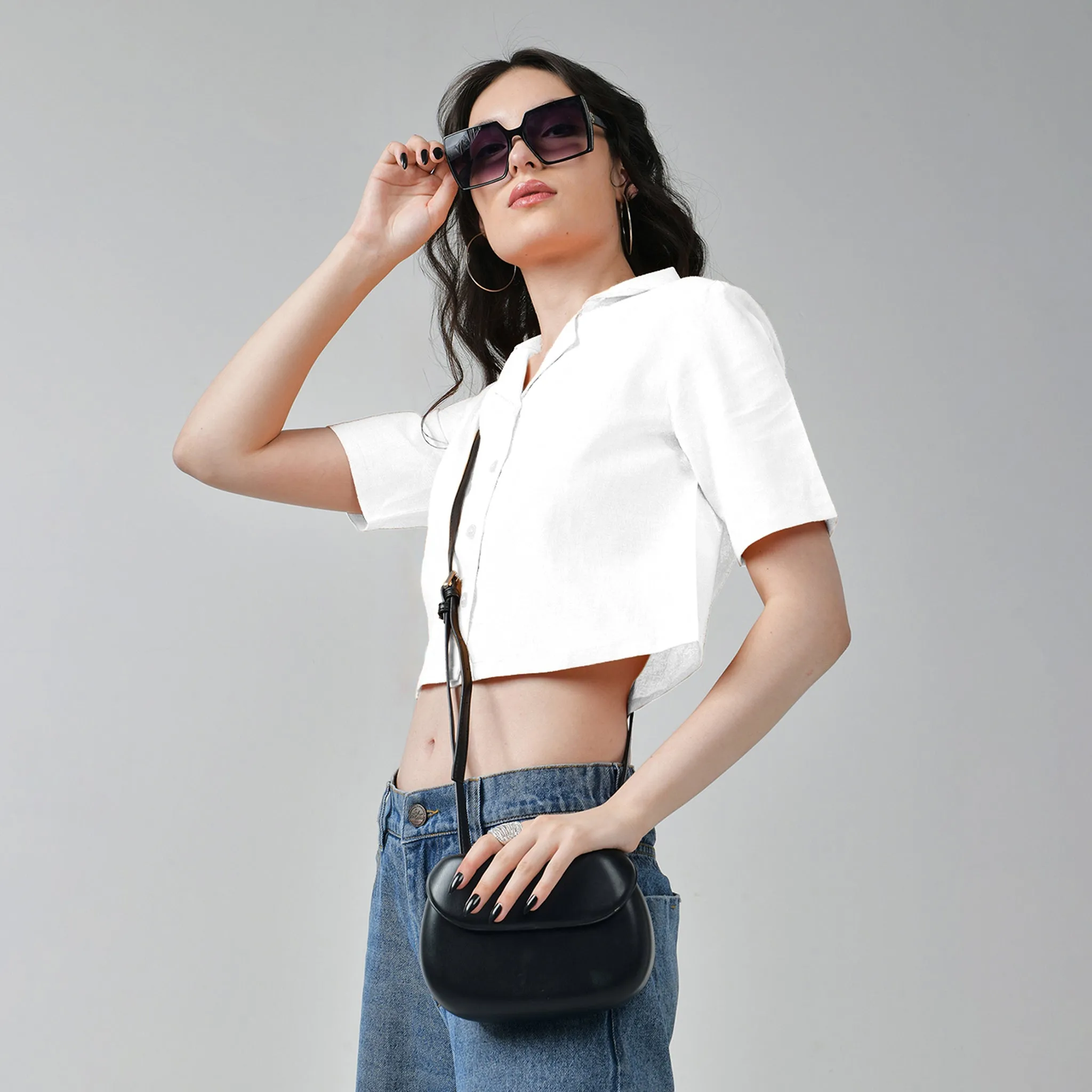 Crop Linen shirt for women - White