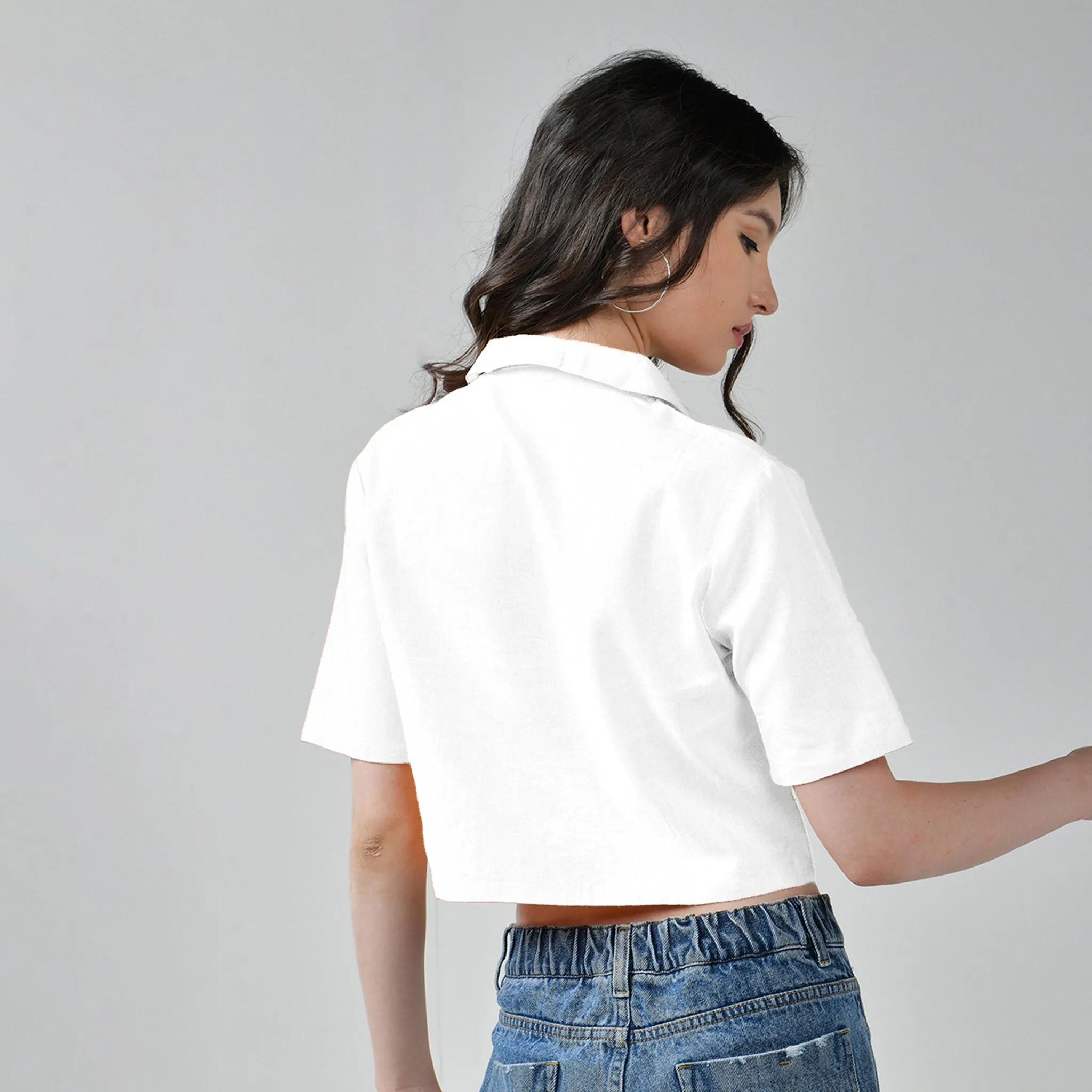 Crop Linen shirt for women - White