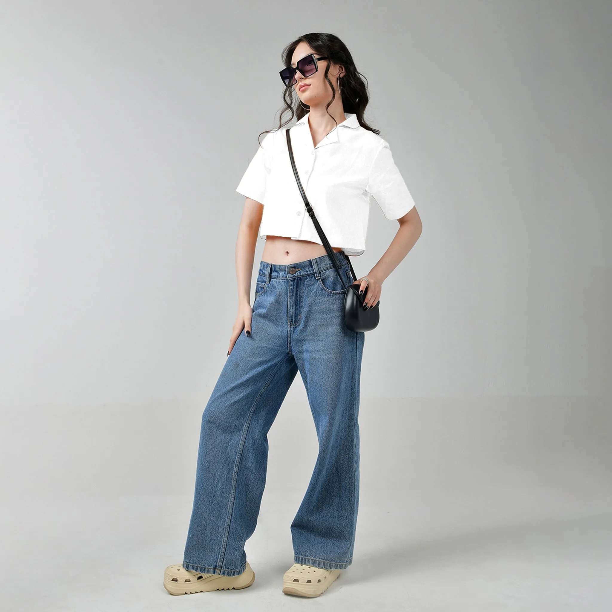 Crop Linen shirt for women - White