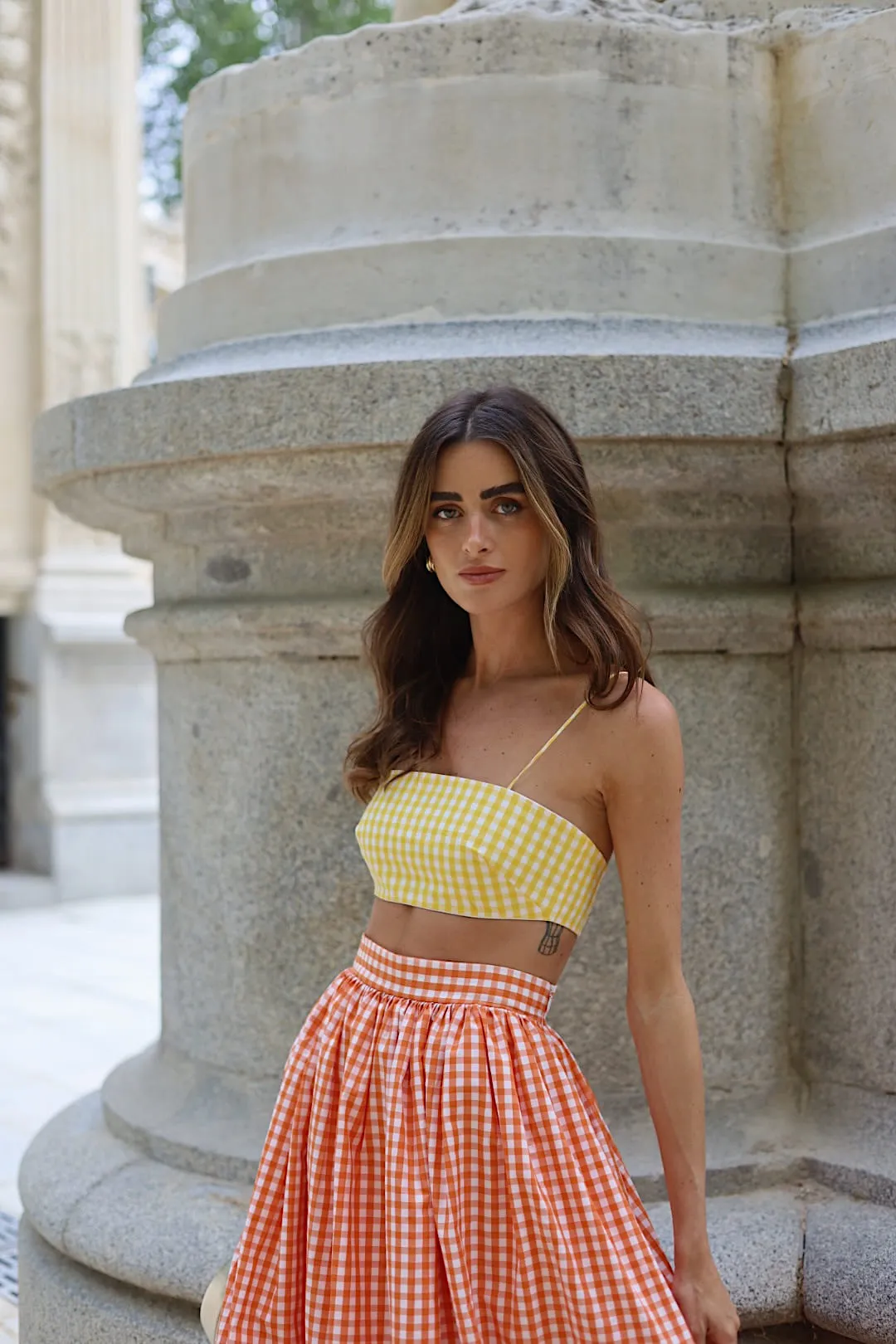 CROP TOP XADREZ AMARELO CAMBRAIA