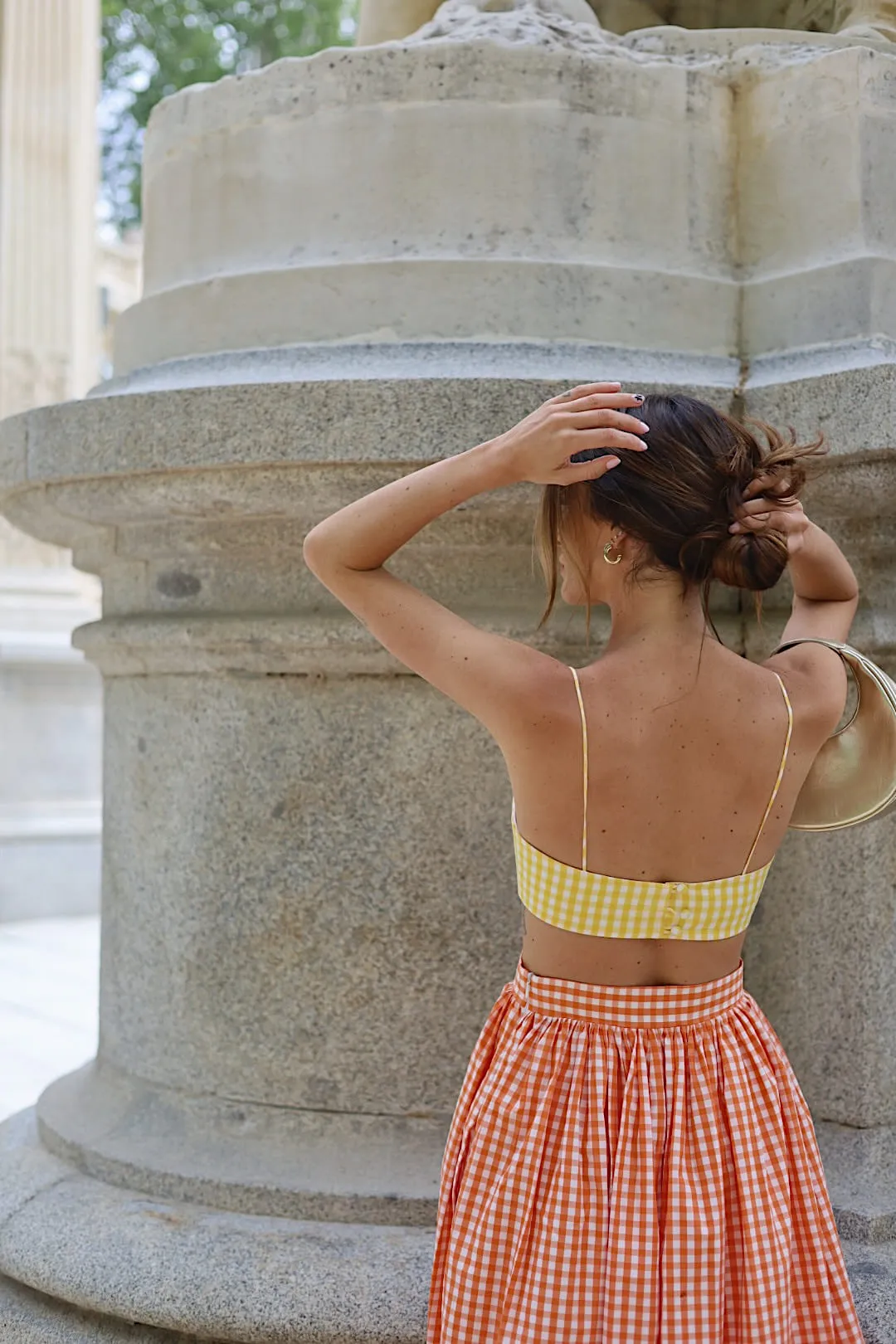 CROP TOP XADREZ AMARELO CAMBRAIA