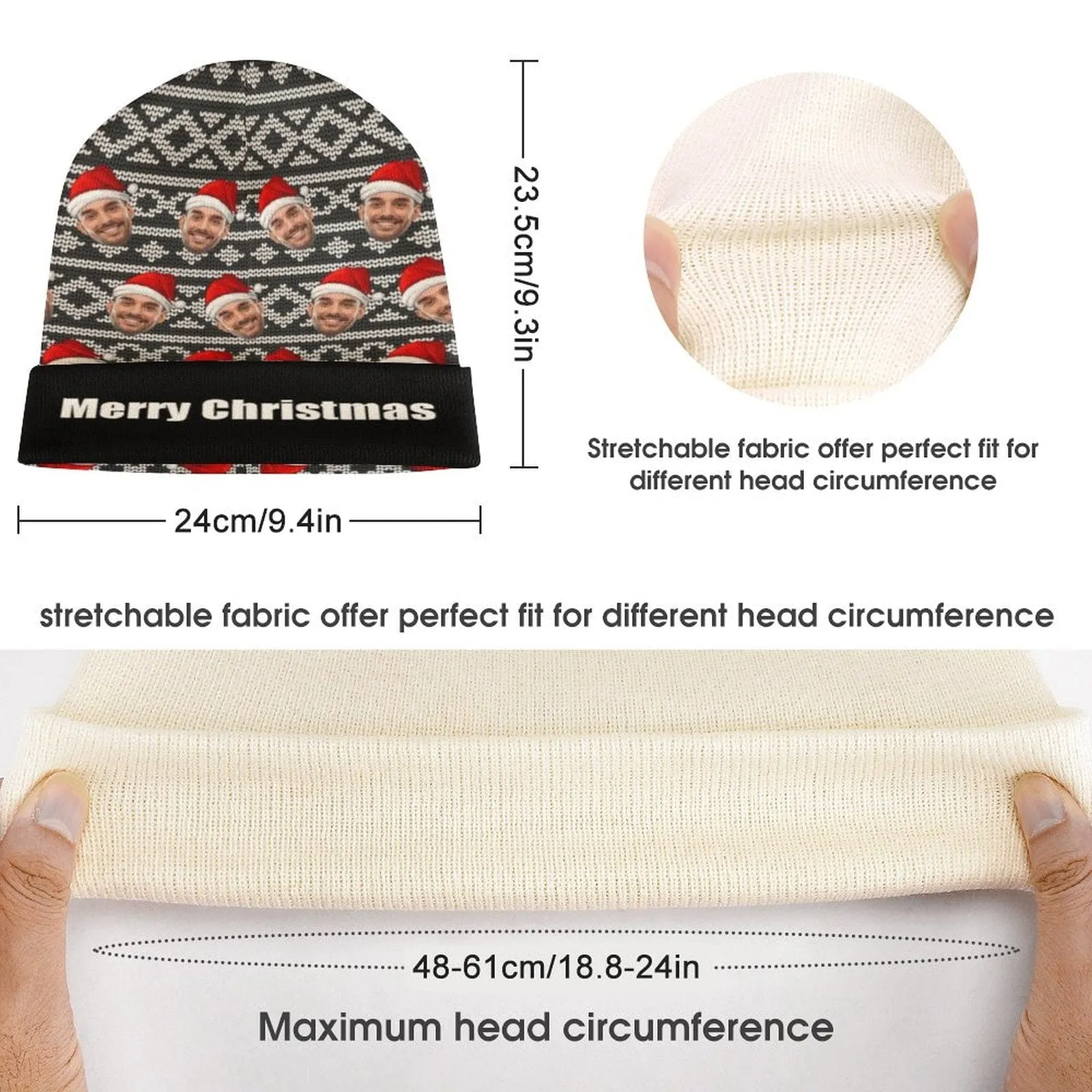 Custom Face Merry Christmas Unisex All Over Printed Knitted Hat