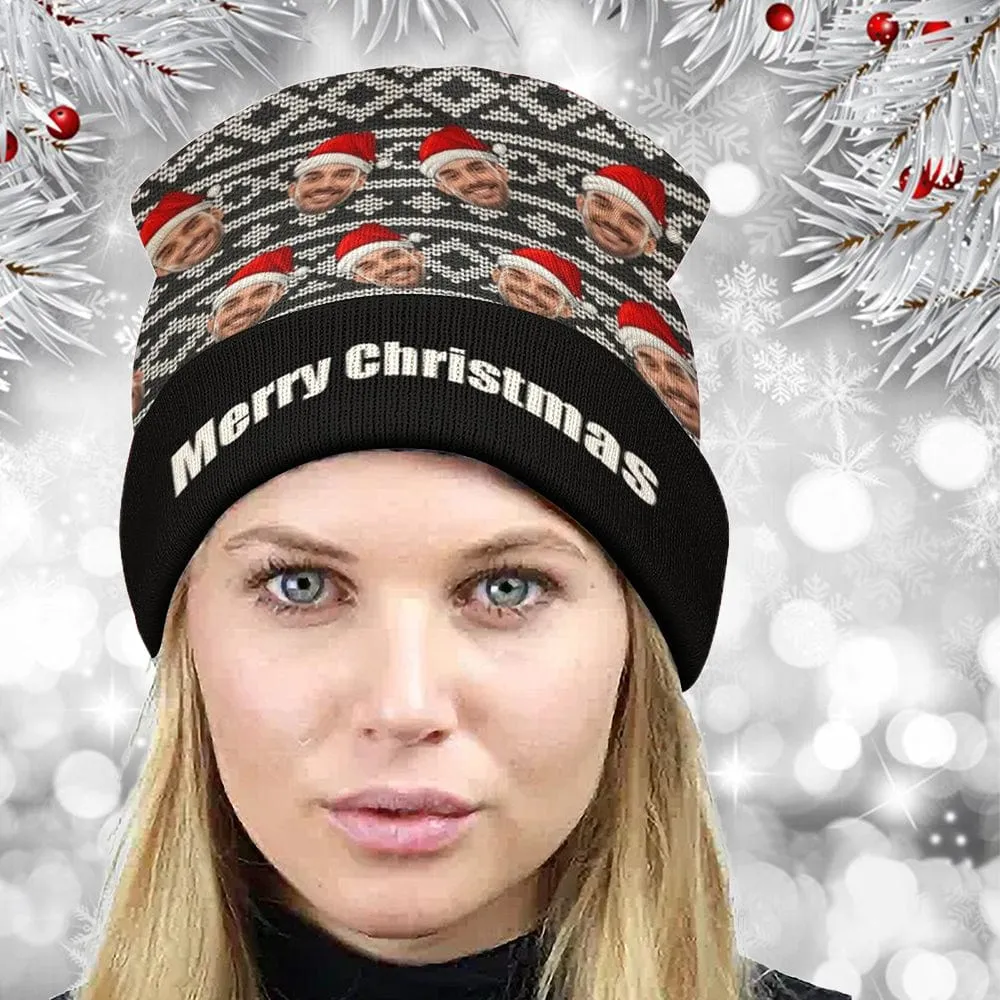 Custom Face Merry Christmas Unisex All Over Printed Knitted Hat