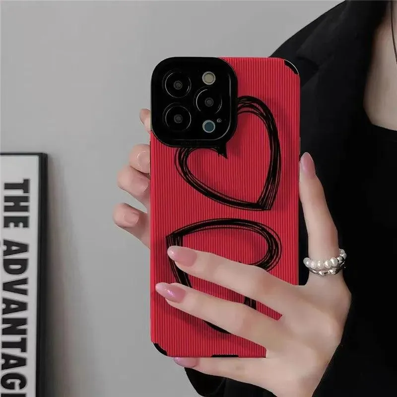 Cute Red Hearts Phone Case for iPhone 7, 8, 11, 12, 13, 14, 14 Pro, 15 Pro Max, X, XR, XS Max, SE, and Mini