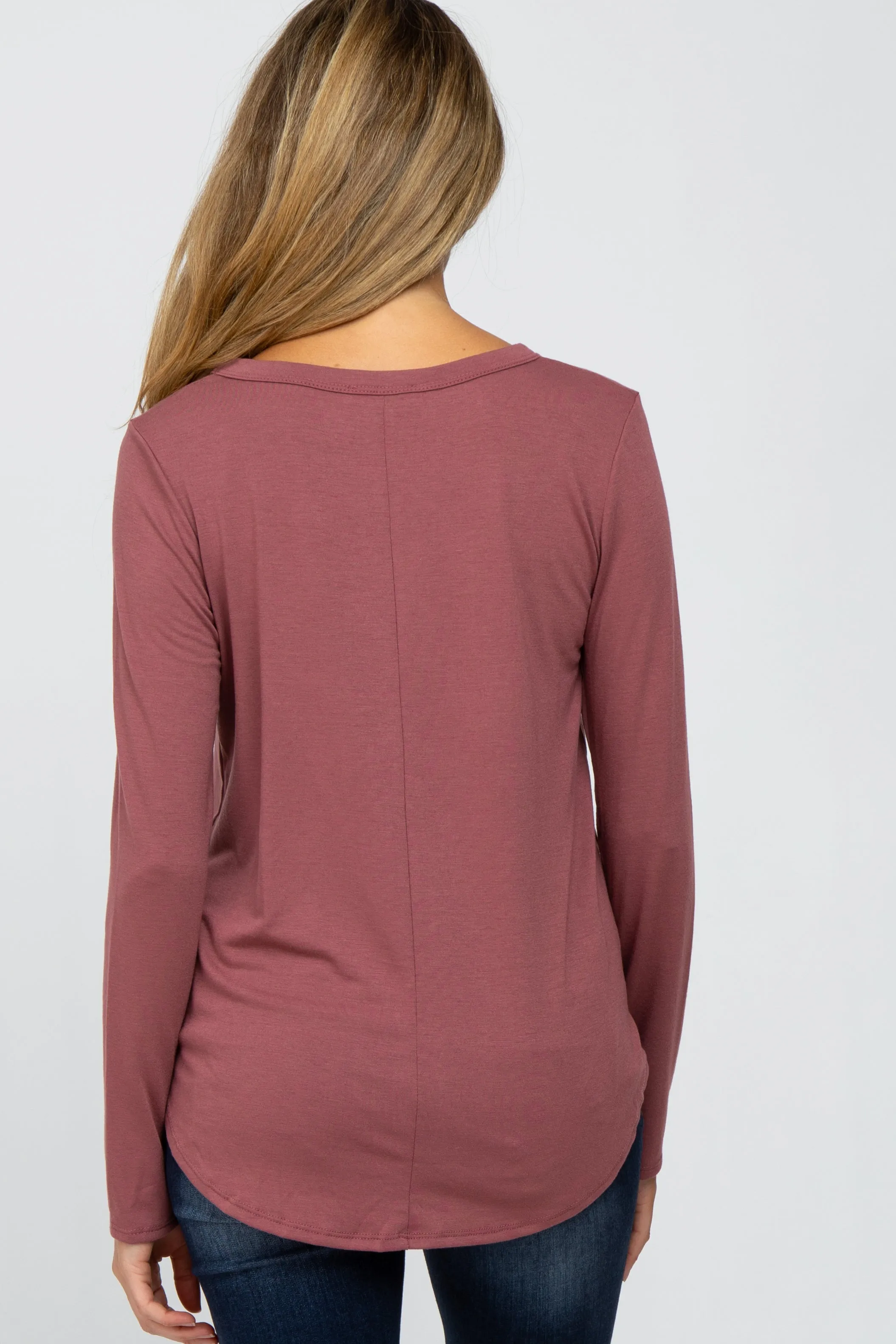 Dark Mauve Basic Maternity Long Sleeve Top