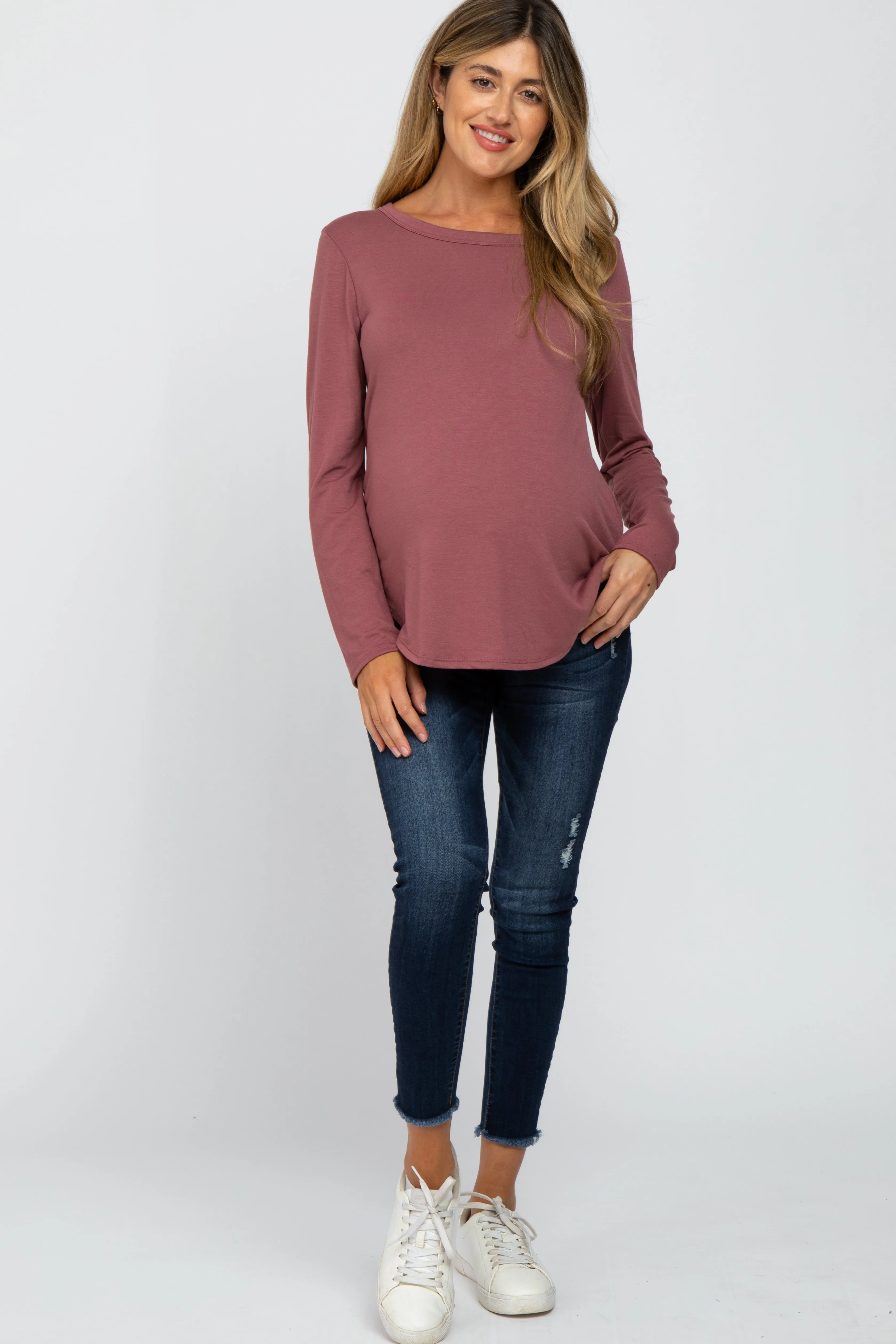 Dark Mauve Basic Maternity Long Sleeve Top