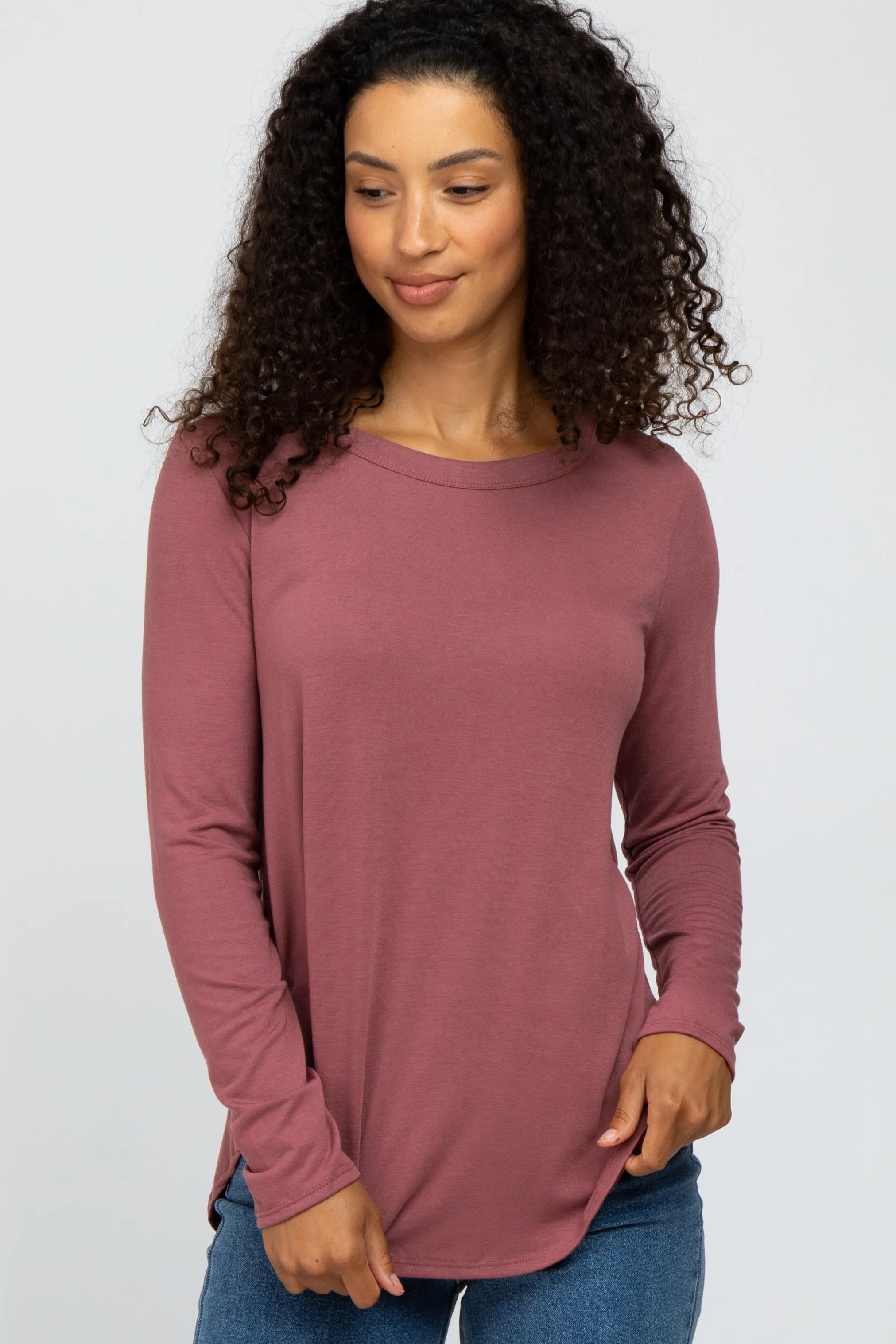 Dark Mauve Basic Maternity Long Sleeve Top