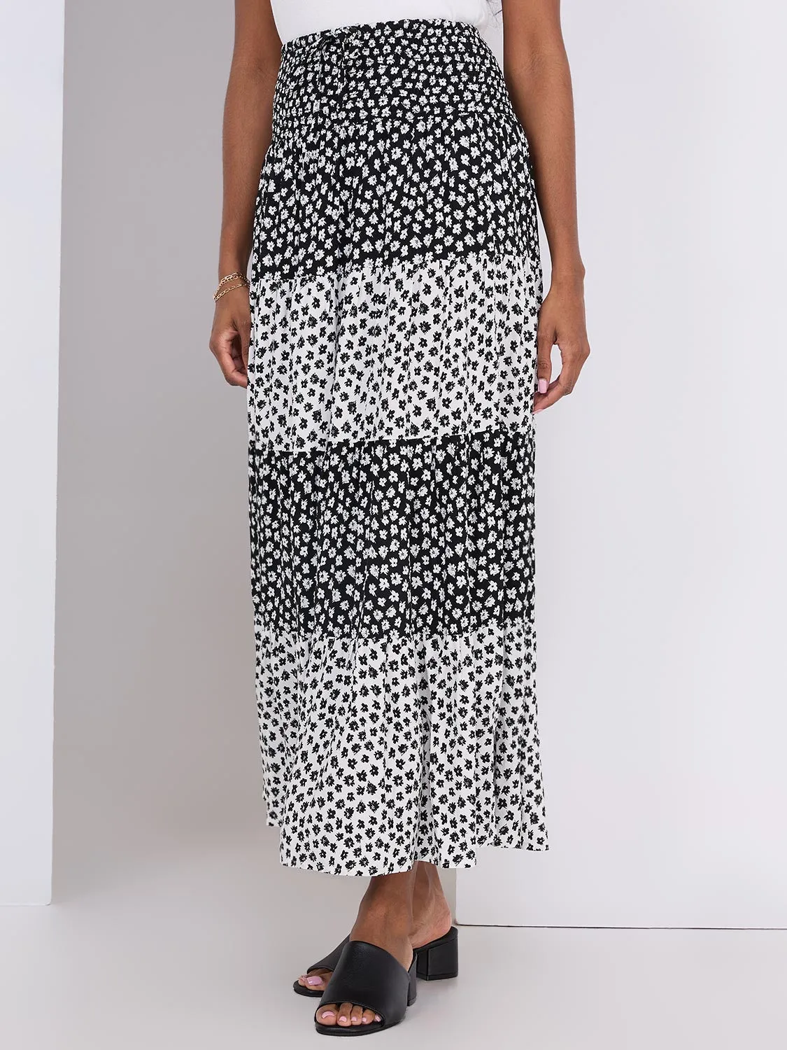 Ditsy Print Tiered Maxi Skirt