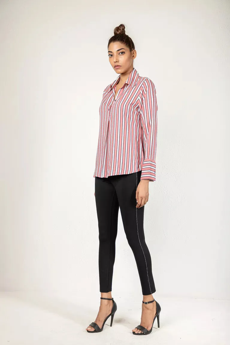 Dull Pink & Black Striped Shirt