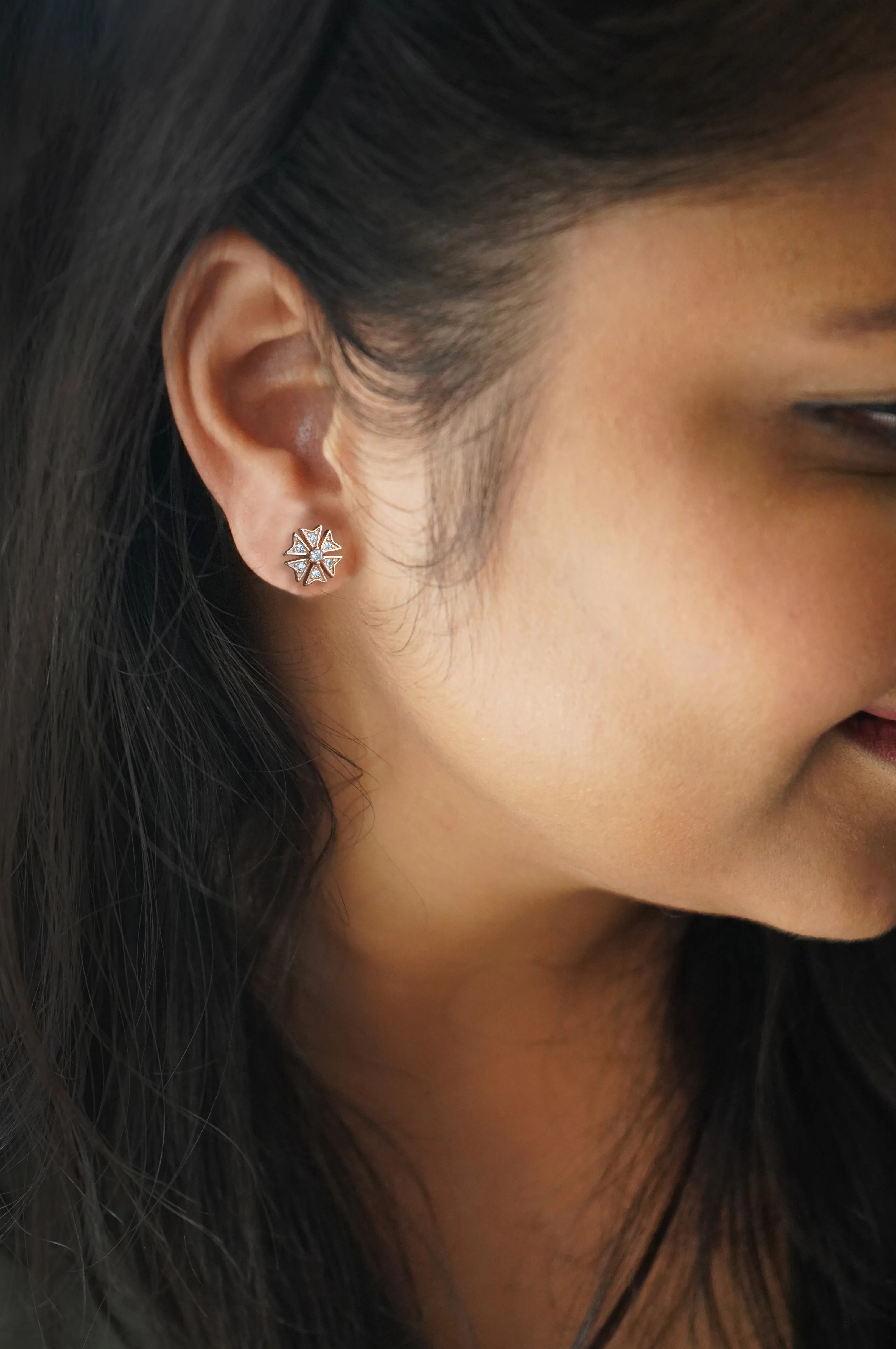 Edgy Flower Sterling Silver Earrings