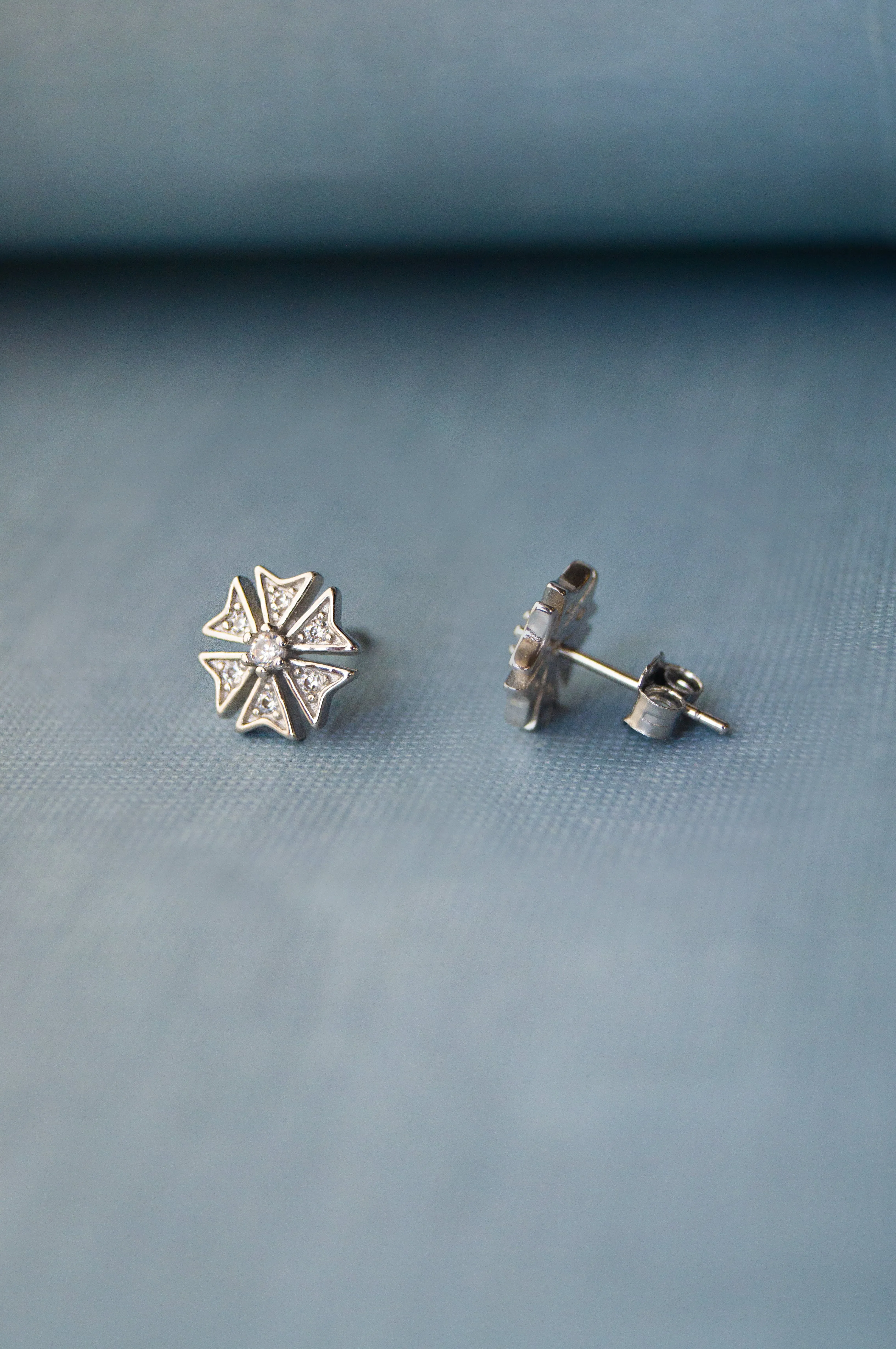 Edgy Flower Sterling Silver Earrings