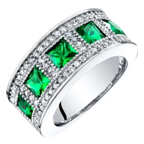 Emerald Princess Cut Sterling Silver Band Size 5