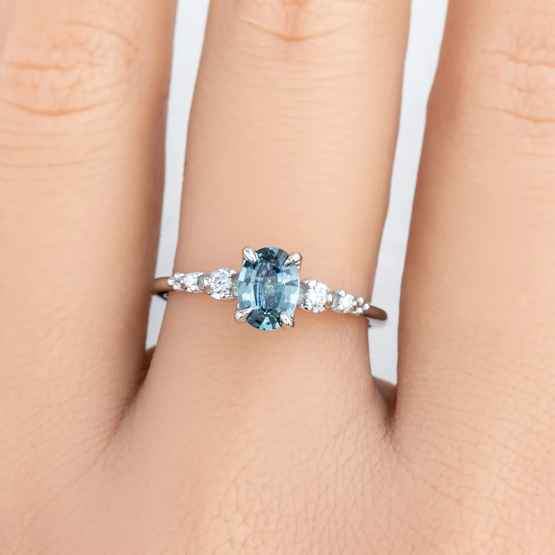 Estel Luxe Ring 0.81ct Teal Blue Montana Sapphire, 14k White Gold (One of a kind)