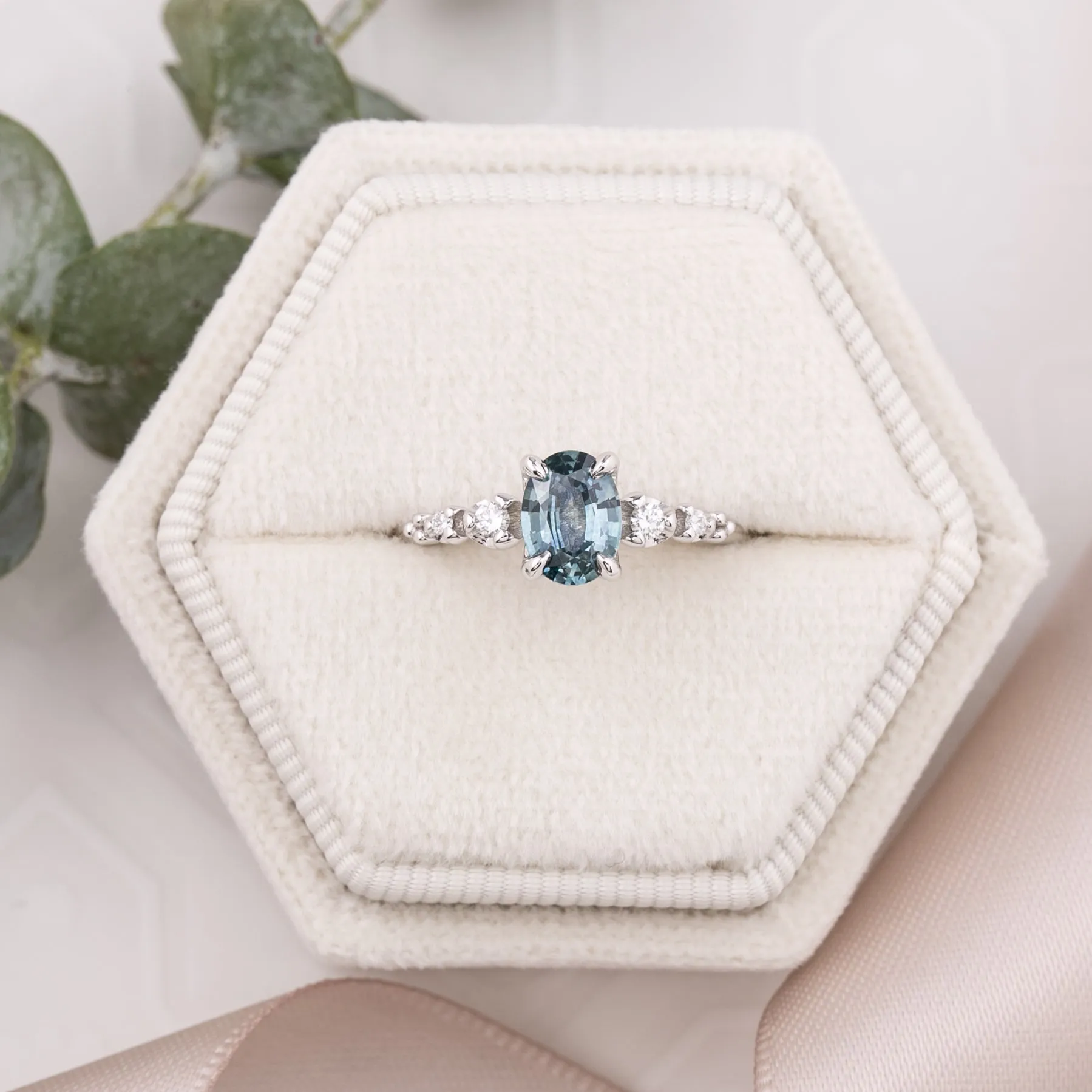 Estel Luxe Ring 0.81ct Teal Blue Montana Sapphire, 14k White Gold (One of a kind)