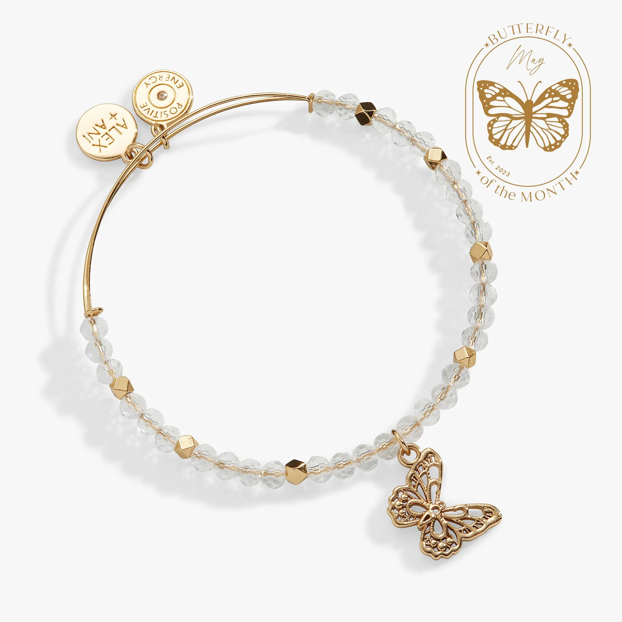 Filigree Butterfly   Crystal Beaded Charm Bangle