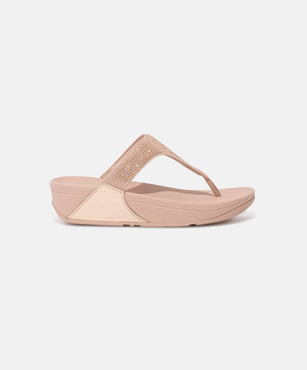 FitFlop Lulu Crystal Embellished Rose Gold Toe Post Sandals