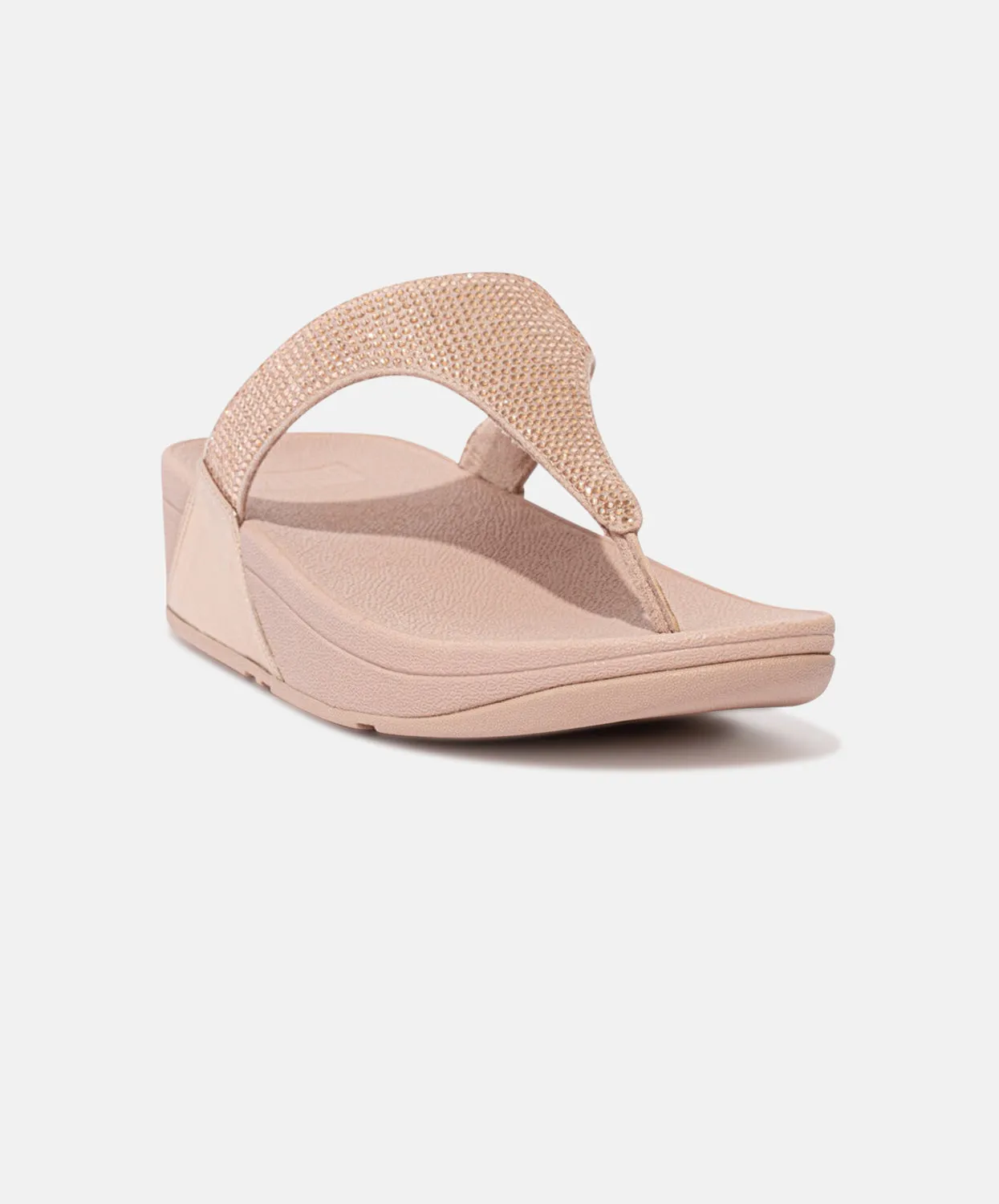 FitFlop Lulu Crystal Embellished Rose Gold Toe Post Sandals