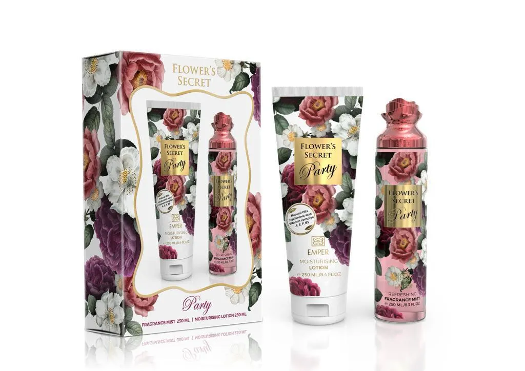 Flower's Secret Party Body Mist 250 ml & Moisturizing Lotion 250 ml Gift Set By EMPER