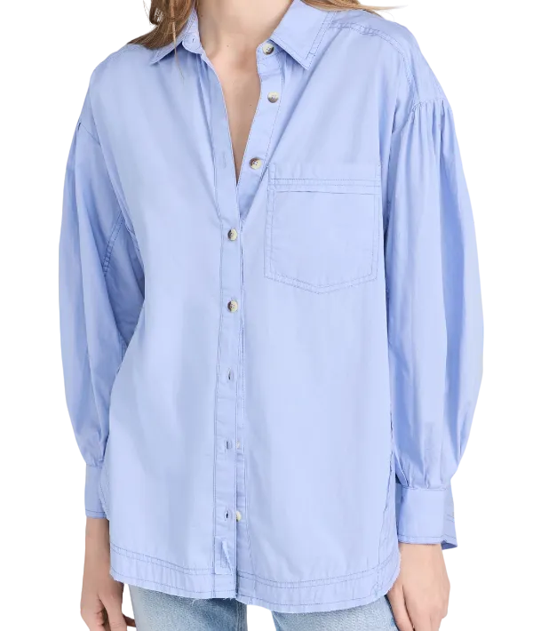 Free People Blue Cotton Happy Hour oversize Shirt UK M