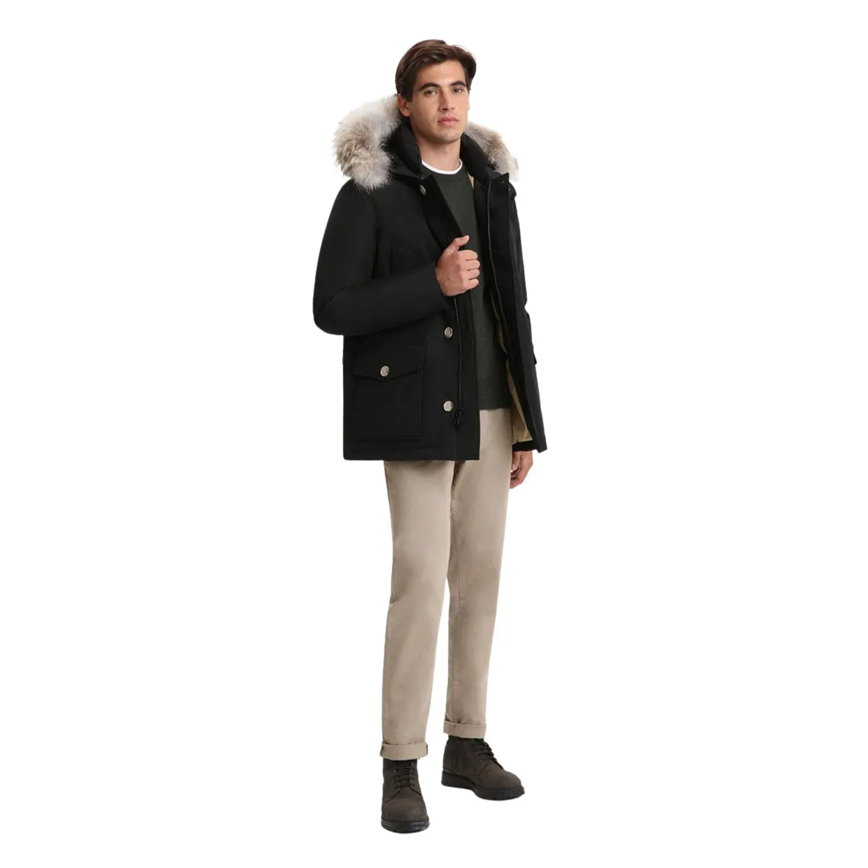 Giubbino Woolrich Arctic Detachable Fur Anorak Nero