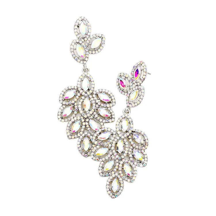 Glass Crystal Marquise Cluster Drop Evening Earrings