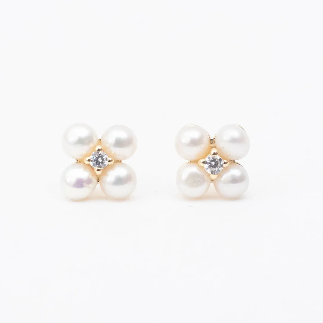 Gold Vermeil Pearl & Cubic Flower Studs