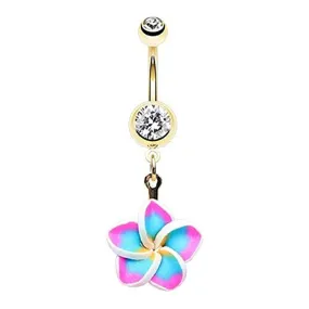 Golden Hawaiian Plumeria Flower WildKlass Belly Button Ring