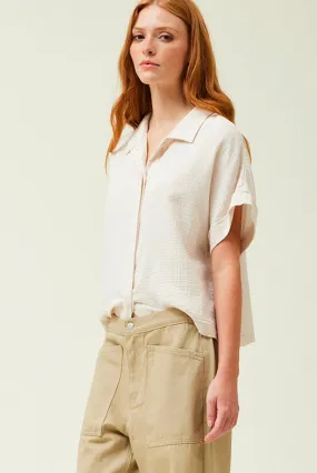 GRADE AND GATHER COTTON GAUZE SHIRT, SOY OR OLIVE