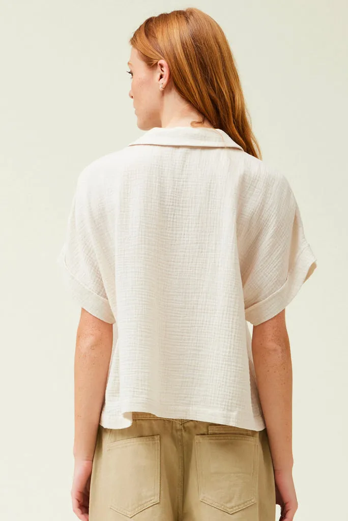 GRADE AND GATHER COTTON GAUZE SHIRT, SOY OR OLIVE