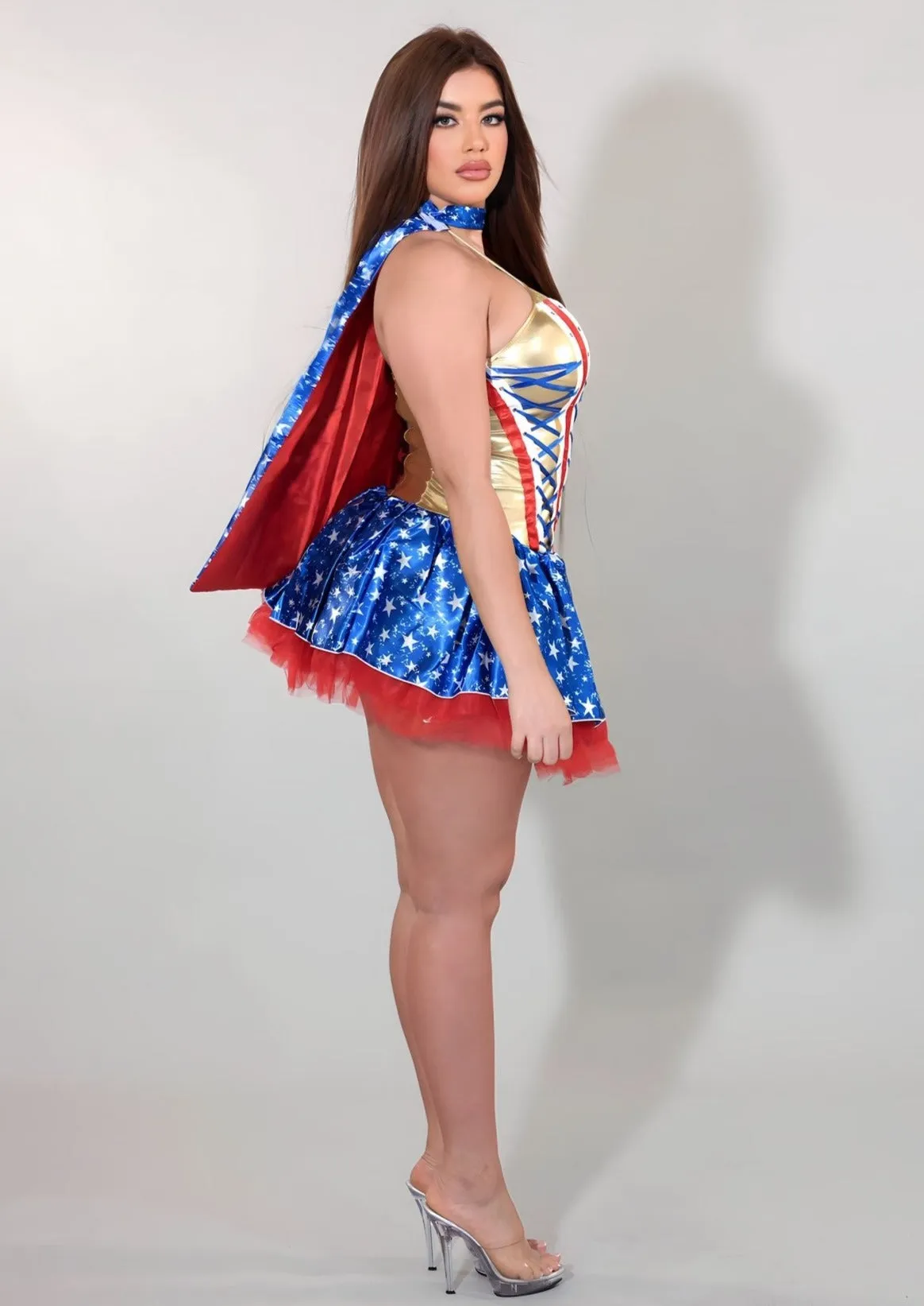 Halloween Super Girl Costume V-Neck Tube Mini Dress