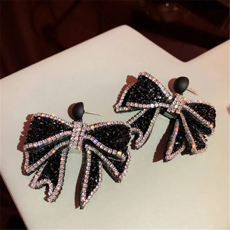 HE4524 Dangle Earring Charm Jewelry - Korean Style Black Bowknot