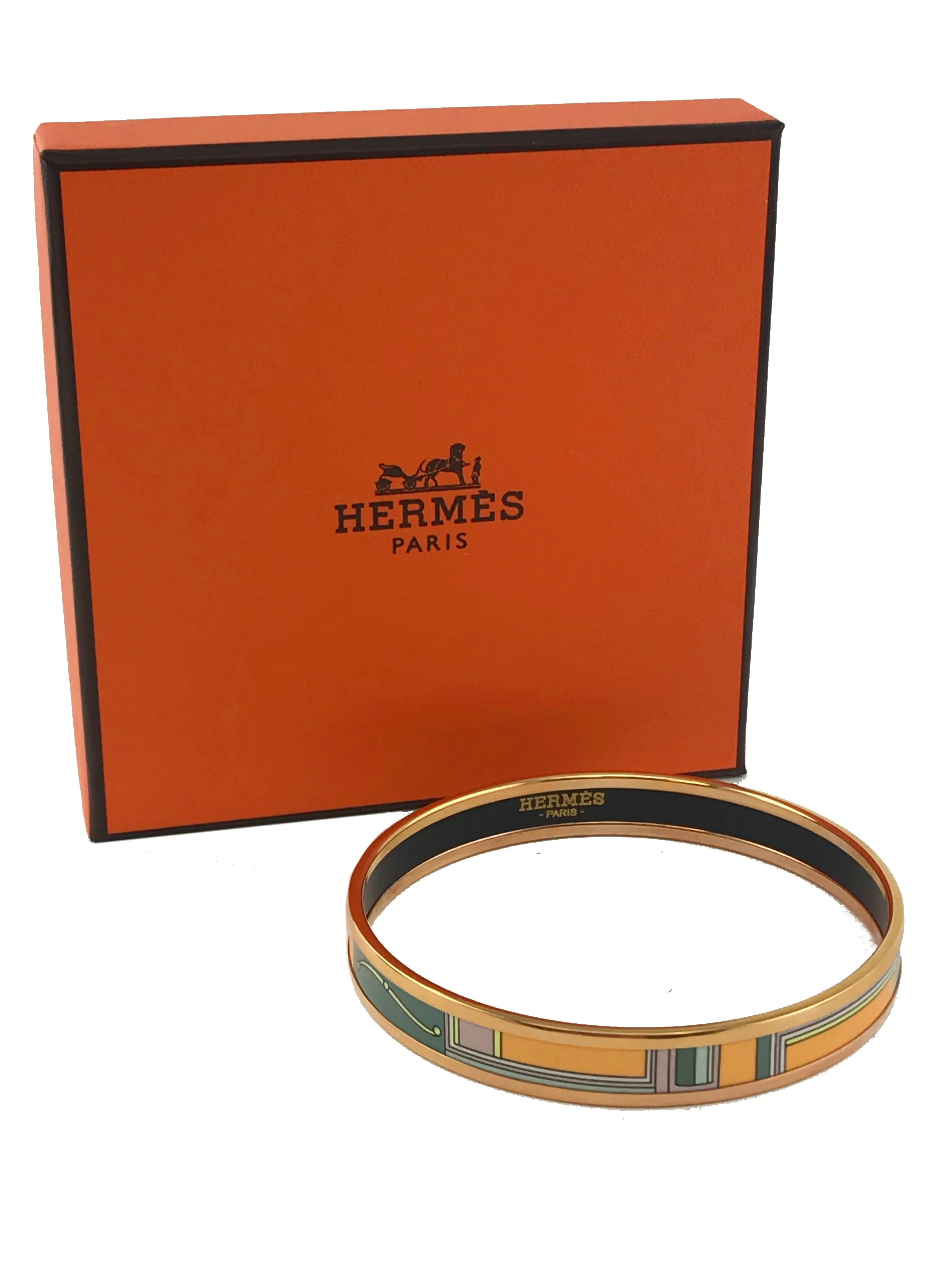 Hermes Narrow Printed Enamel Narrow Bracelet 65