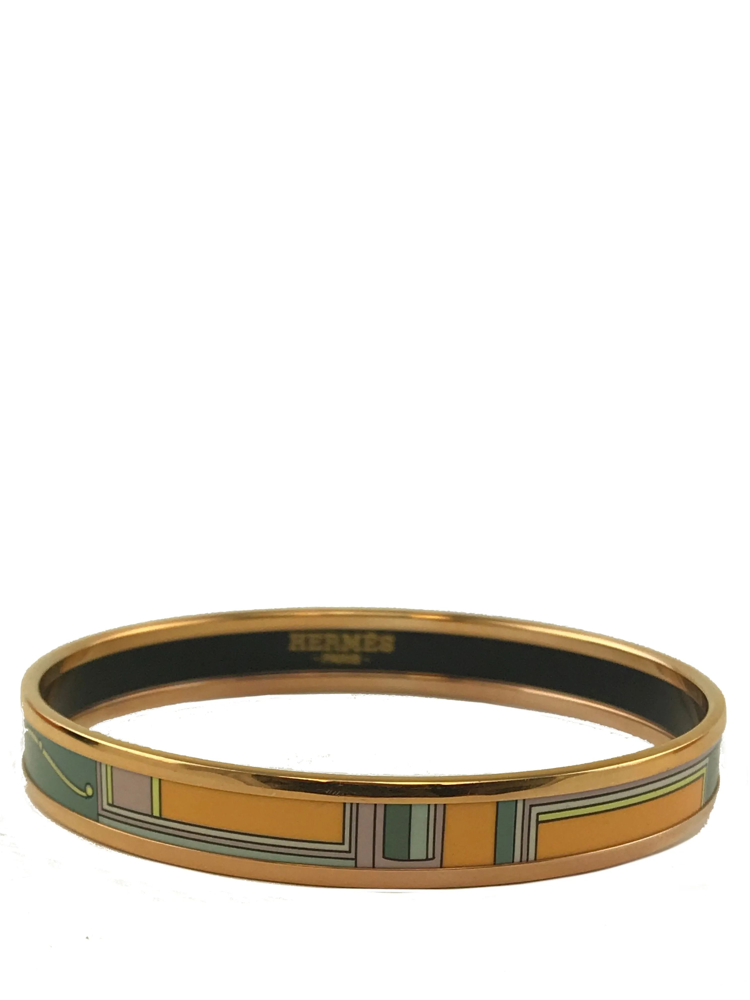 Hermes Narrow Printed Enamel Narrow Bracelet 65