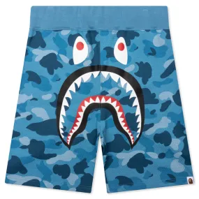 Honeycomb Camo Shark Sweat Shorts - Blue