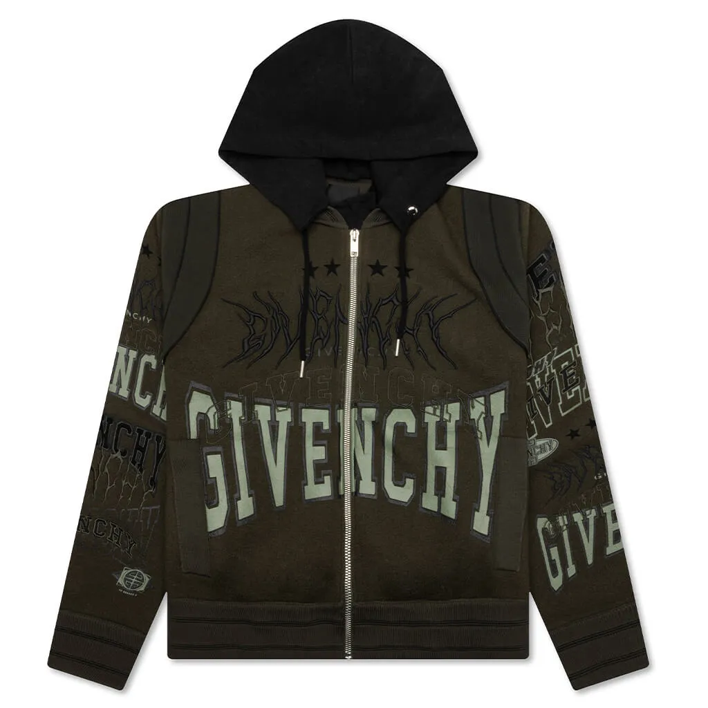 Hooded Varsity Jacket - Military Green