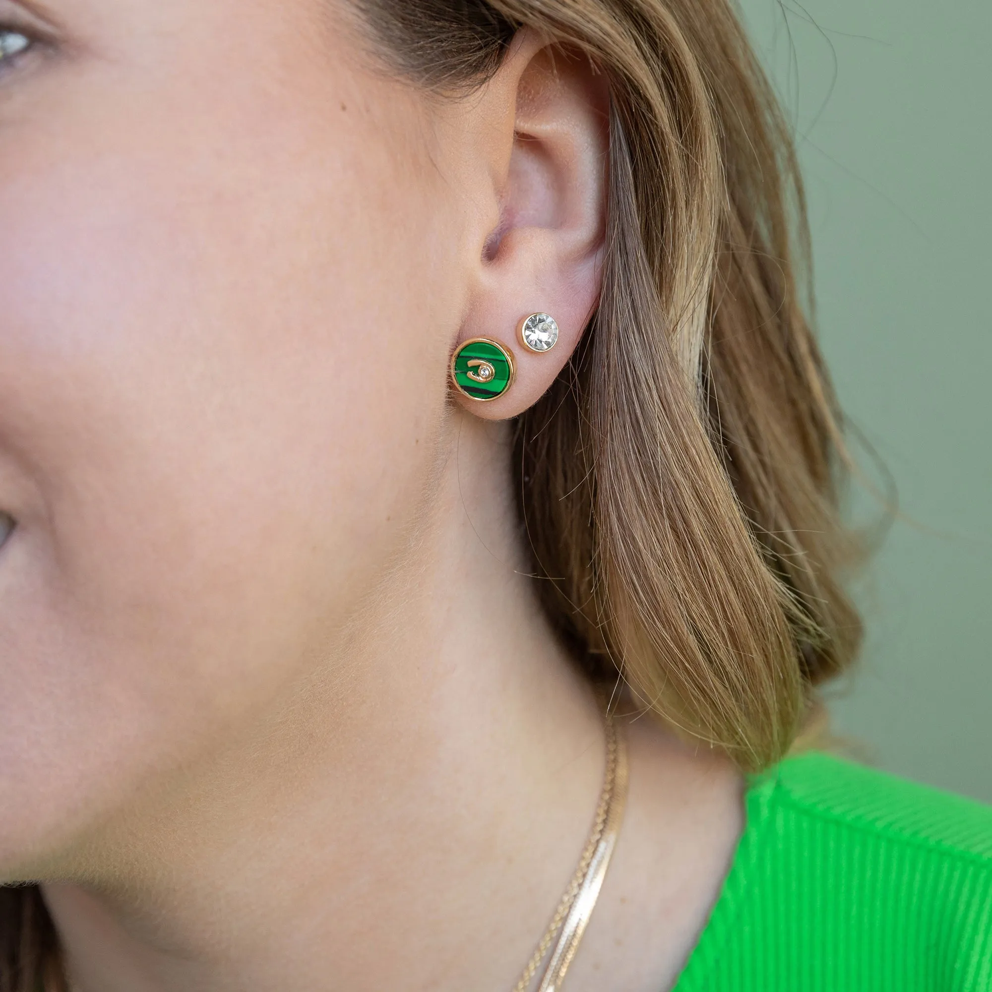 Horseshoe   Crystal Earring Set, Reconstituted Malachite