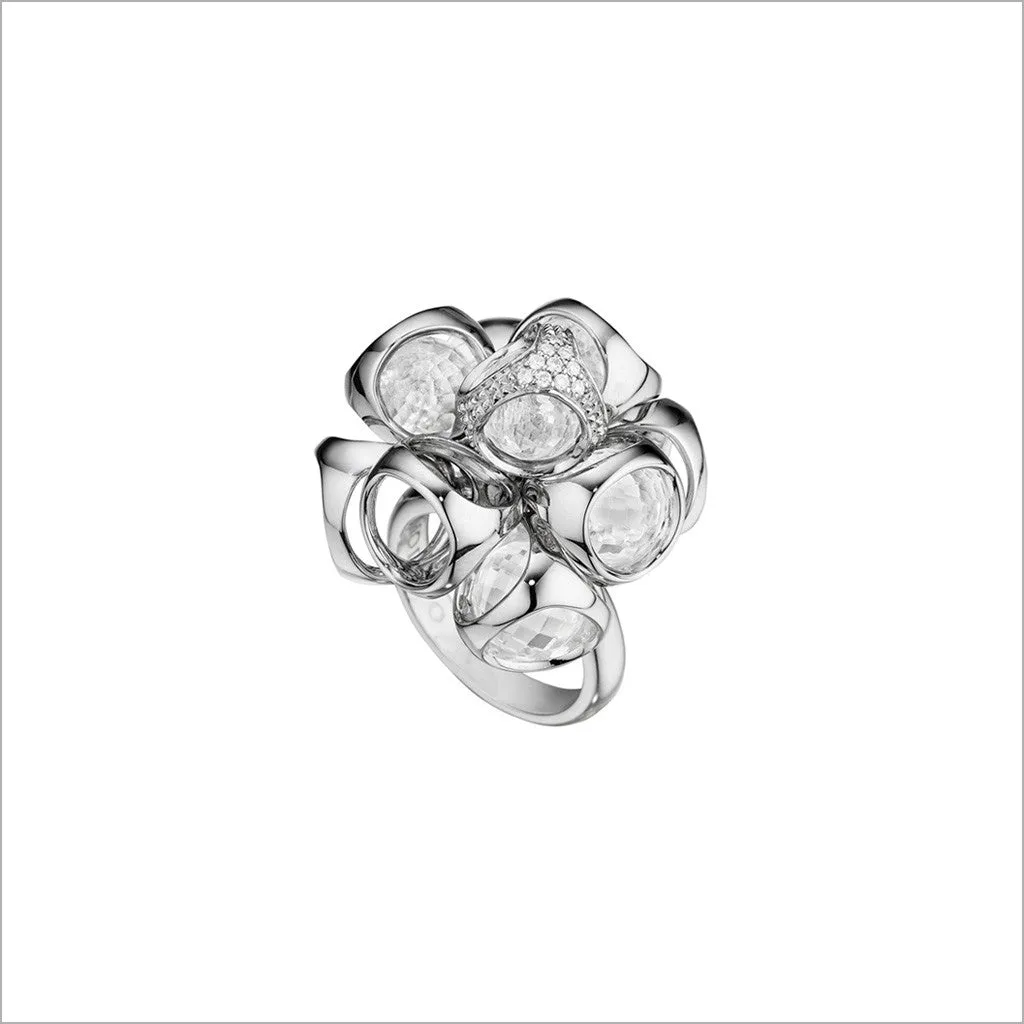 Icona Rock Crystal & Diamond Cluster Ring in Sterling Silver