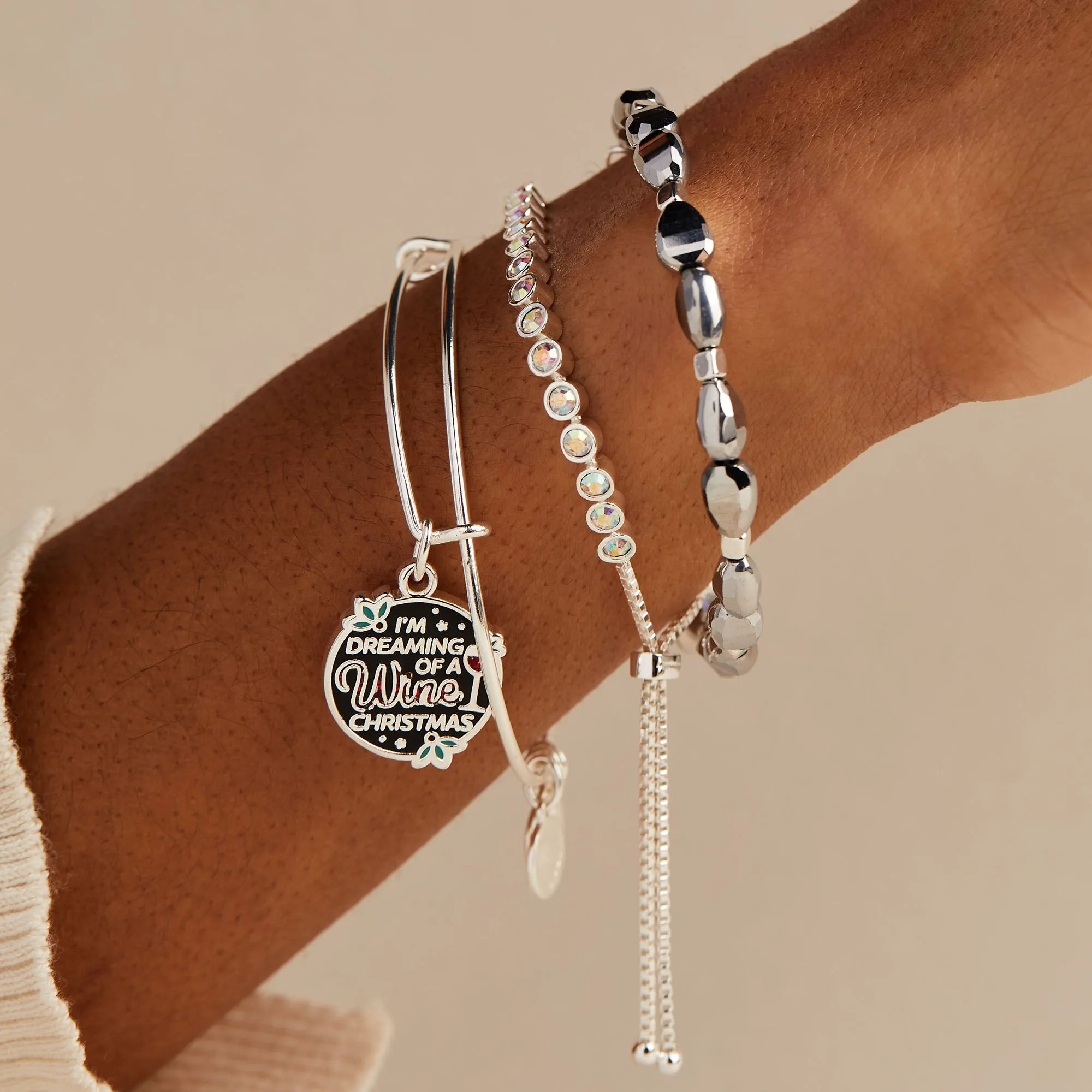 'I'm Dreaming of a Wine Christmas' Charm Bangle Bracelet