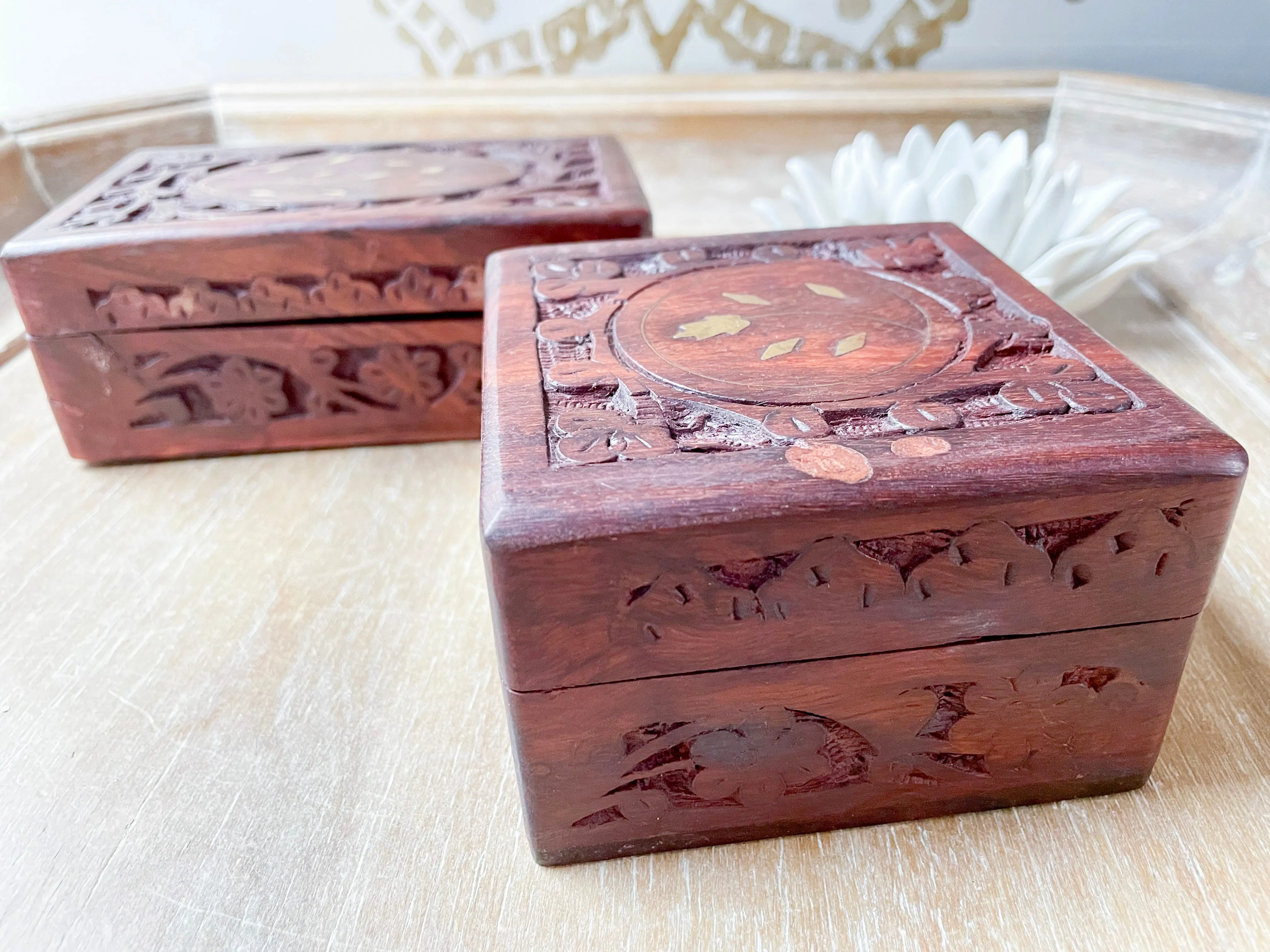 Inlay Carved Flower Wood Box