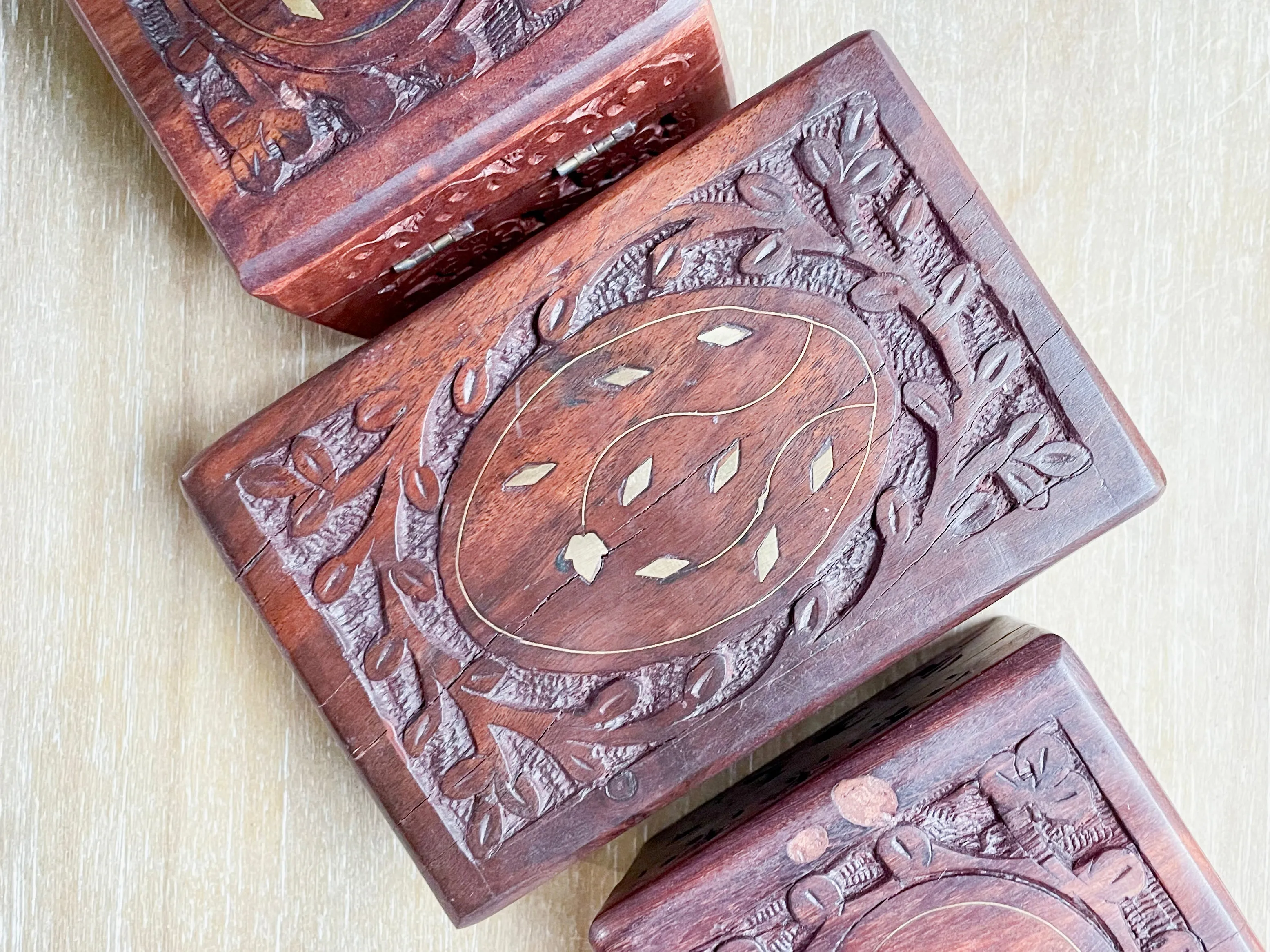 Inlay Carved Flower Wood Box