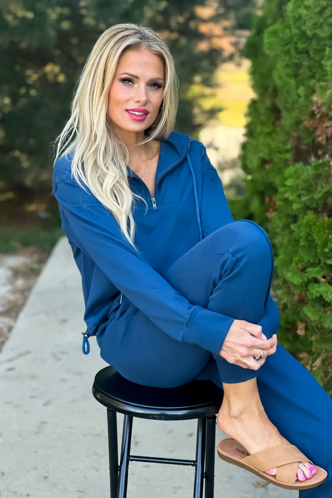 Isabella 1/4 Zip Pullover & Jogger 2PC Set : Indigo