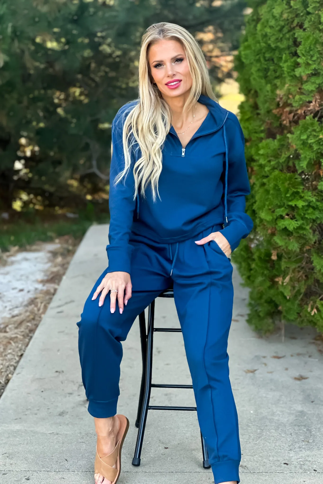 Isabella 1/4 Zip Pullover & Jogger 2PC Set : Indigo