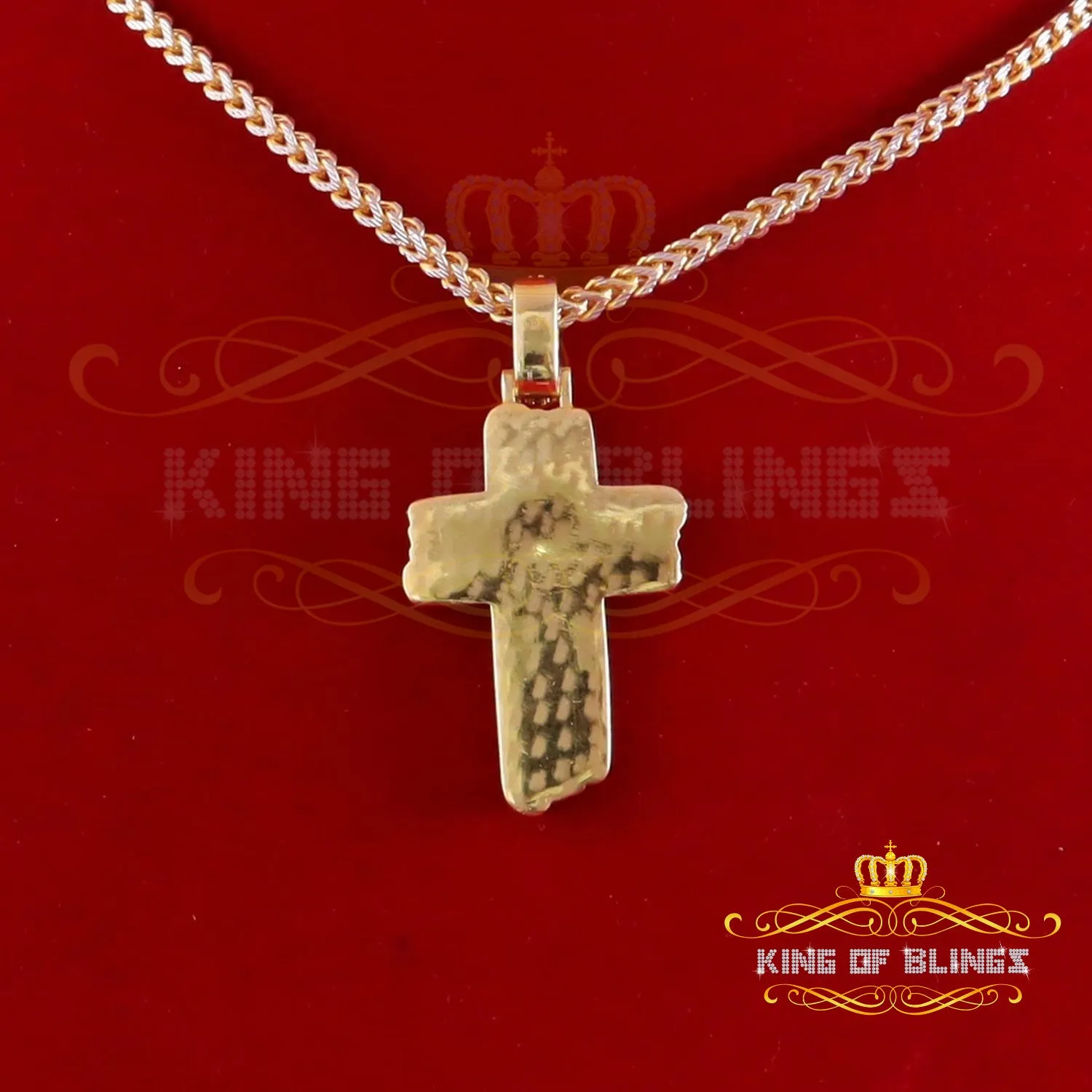 King Of Bling's Men's & Women 3.0ct VVS D Moissanite Yellow Sterling Silver Charm Cross Pendant