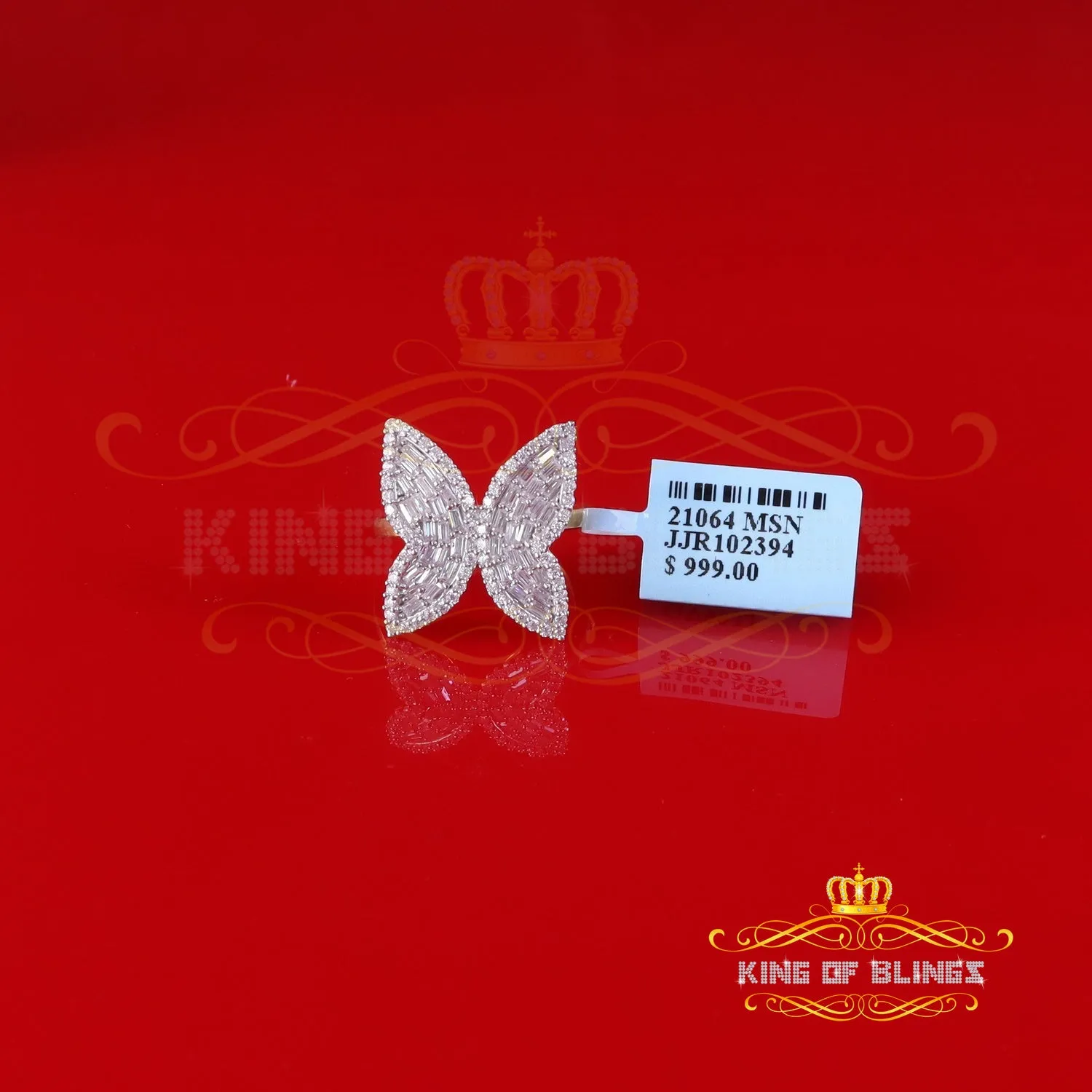 King of Bling's Men's/Womens 925 Silver Yellow 1.50ct VVS 'D' Moissanite Butterfly Rings Size 7