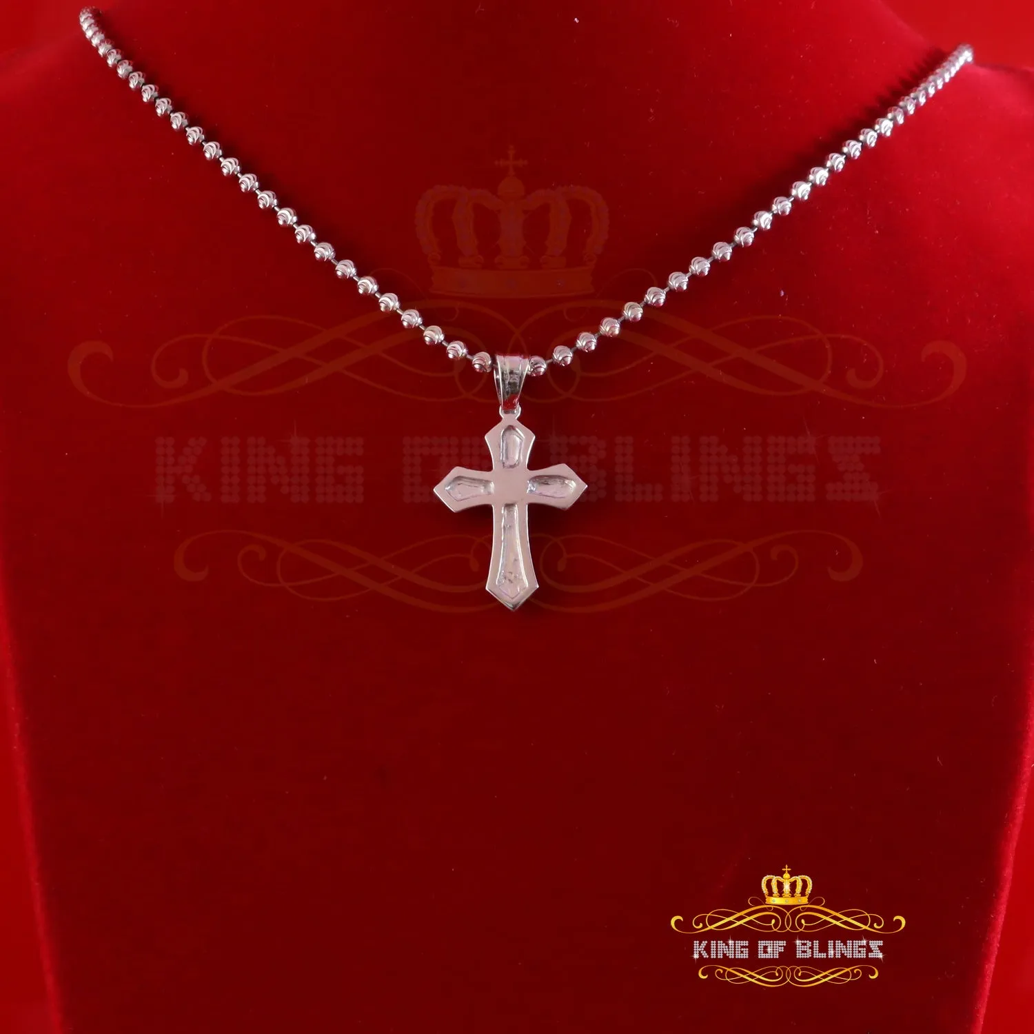 King Of Bling's New Pantone 925 White Sterling Silver 1.00ct VVS D Clr. Moissanite Cross Pendant