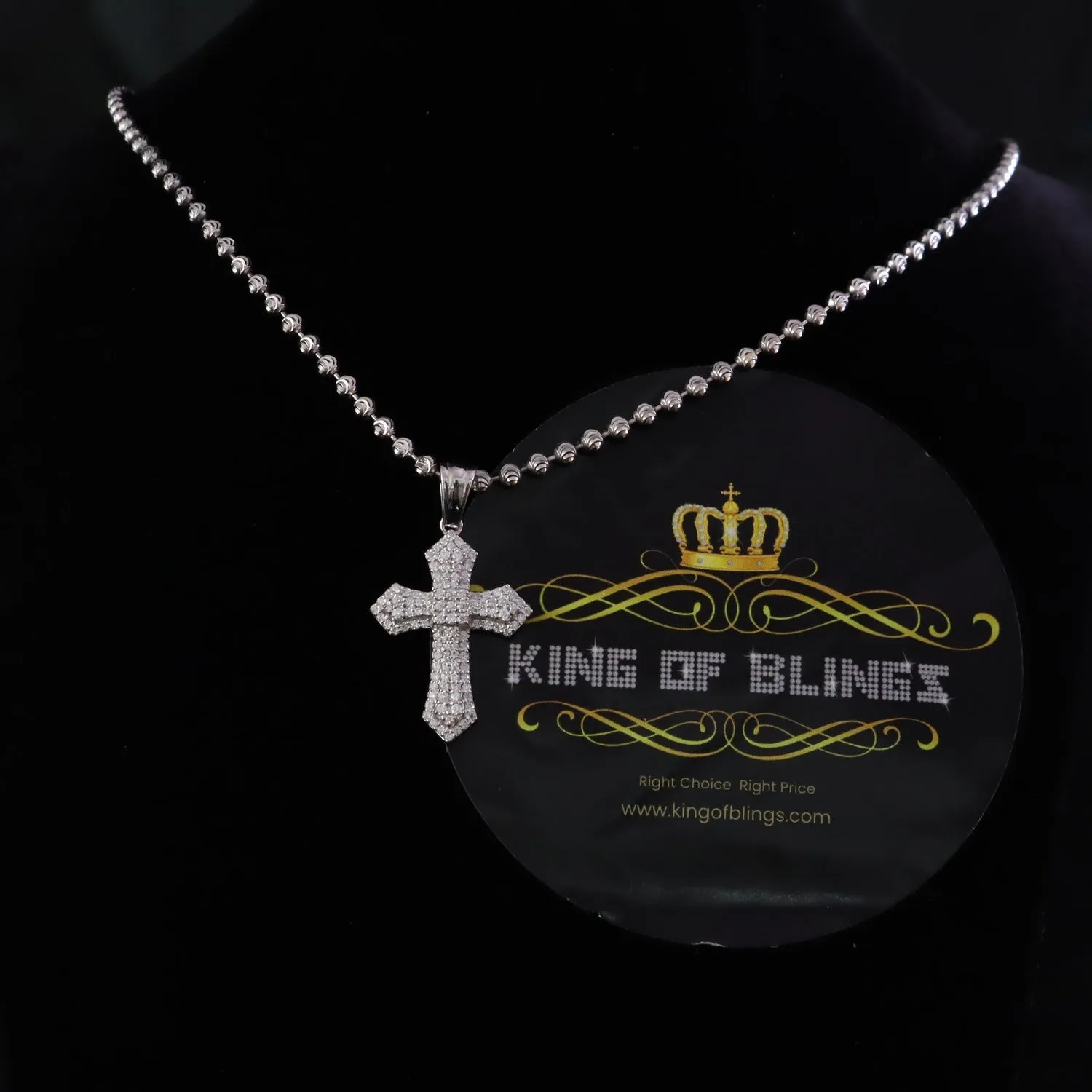 King Of Bling's New Pantone 925 White Sterling Silver 1.00ct VVS D Clr. Moissanite Cross Pendant