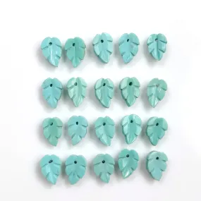 Kingman Arizona TURQUOISE Gemstone Carving : 26.15cts Natural Sleeping Beauty Turquoise Hand Carved DRILLED LEAVES 10*7mm 20pcs For Jewelry