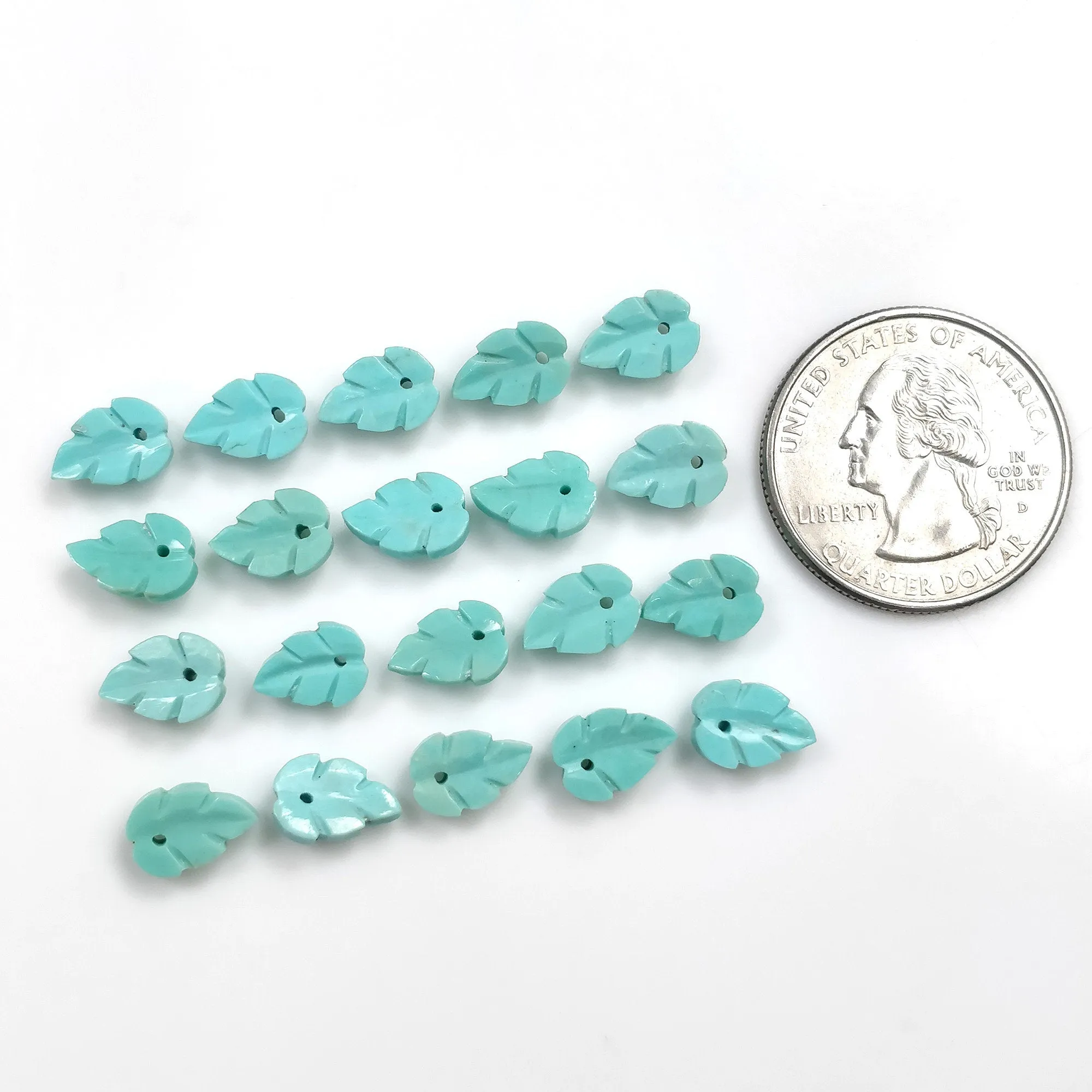 Kingman Arizona TURQUOISE Gemstone Carving : 26.15cts Natural Sleeping Beauty Turquoise Hand Carved DRILLED LEAVES 10*7mm 20pcs For Jewelry