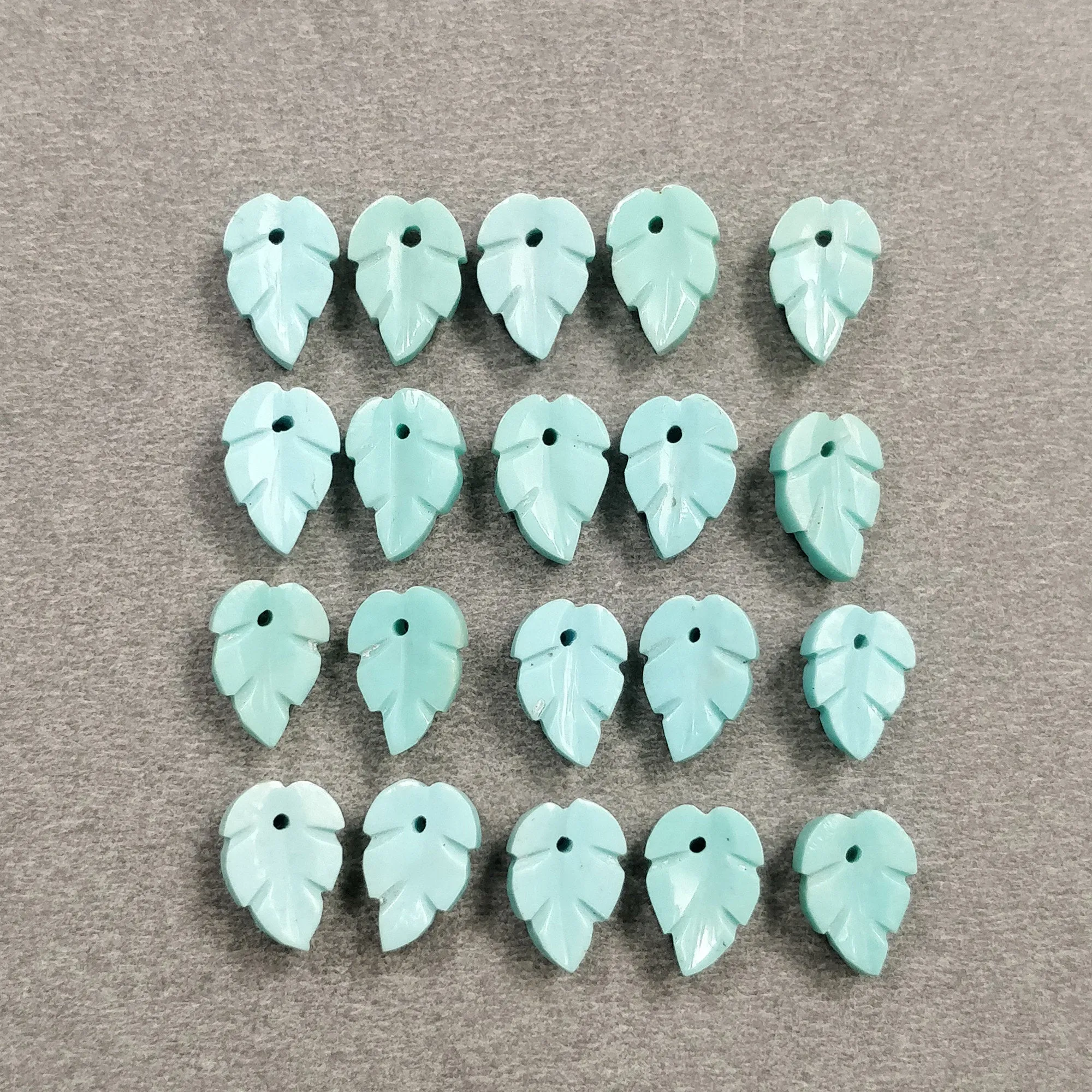 Kingman Arizona TURQUOISE Gemstone Carving : 26.15cts Natural Sleeping Beauty Turquoise Hand Carved DRILLED LEAVES 10*7mm 20pcs For Jewelry